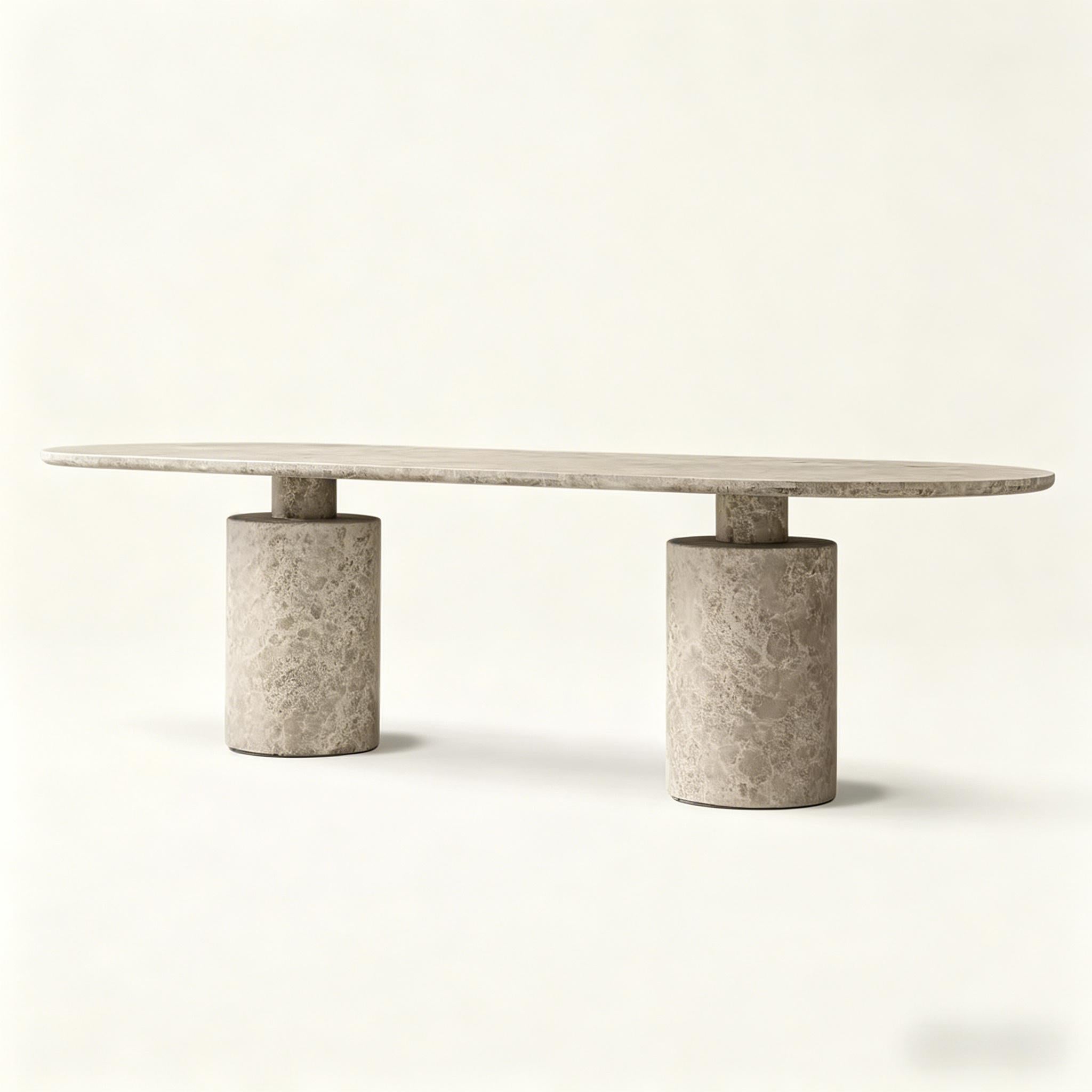 Natural Marble Dining Table, Oval Top with Cylinder Bases