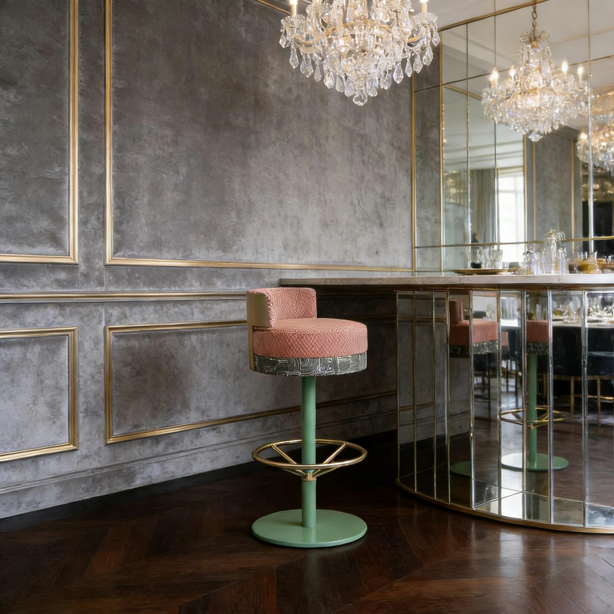 2. Mid-Century Modern Gina Bar Stool with Brass Frame