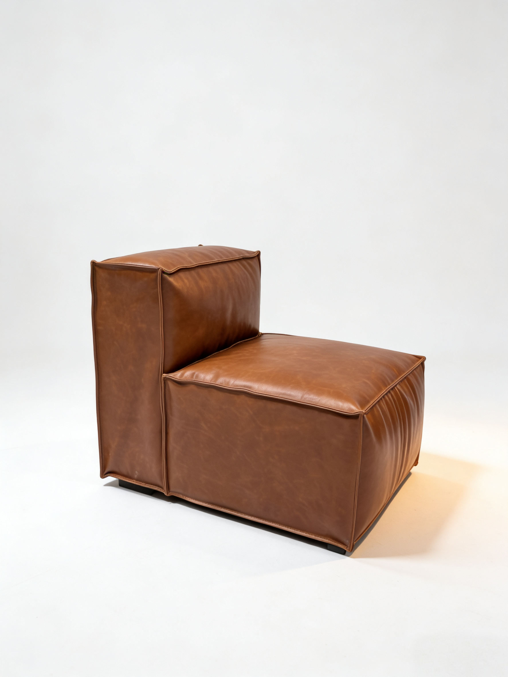 Elephant Ear Brown Leather Modular Sectional Sofa | Mid-Century Modern Top-Grain Leather Couch