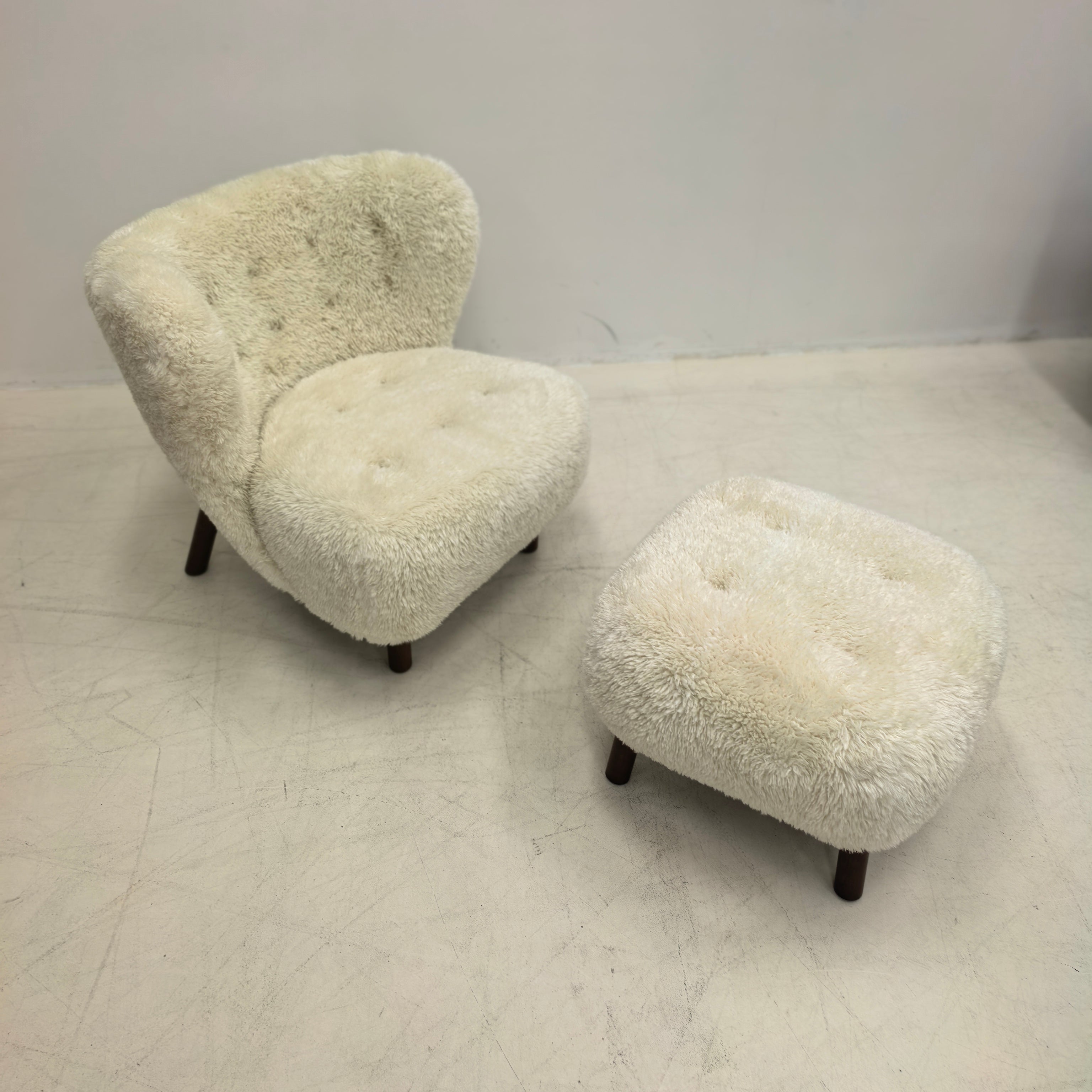 Little Petra Sheepskin Chair 75×78×75cm with Footstool 50×50×40cm