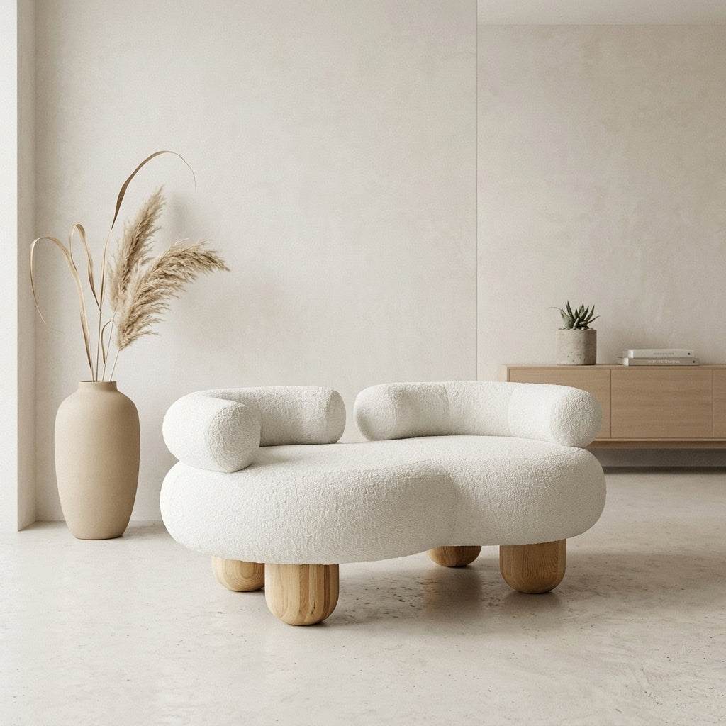 Siamese White Boucle Sculptural Sofa
