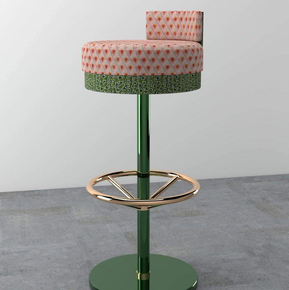 1. Gina Bar Stool, 38×38×81cm, Polished Brass & Green-Gold Velvet