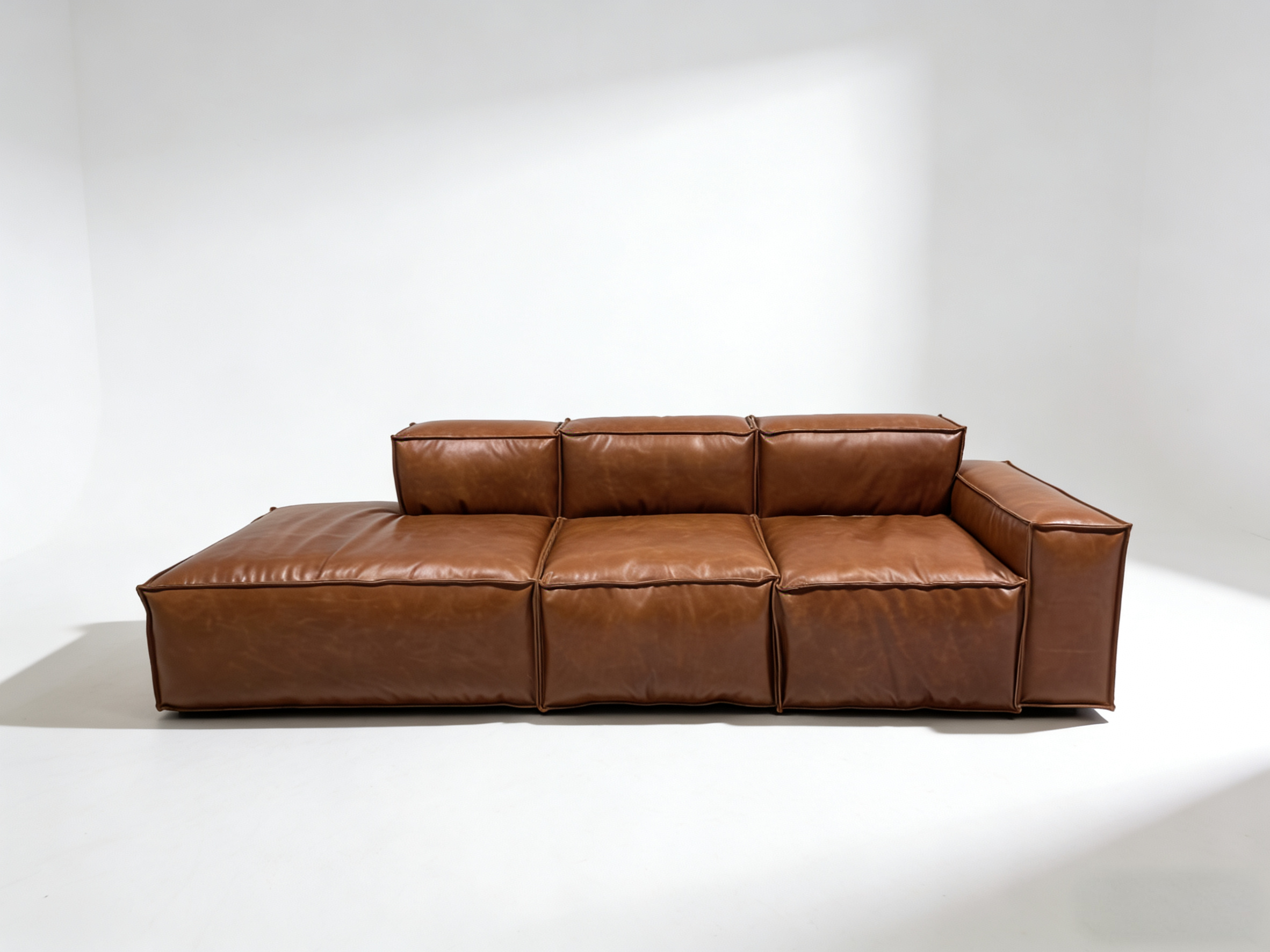 Brown Leather Modular Sectional Sofa | Modern Upholstered Couch