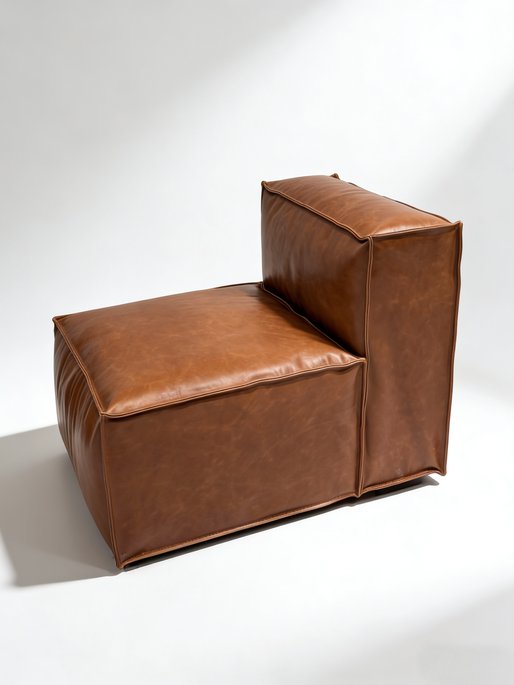 Elephant Ear Brown Leather Modular Sectional Sofa | Mid-Century Modern Top-Grain Leather Couch