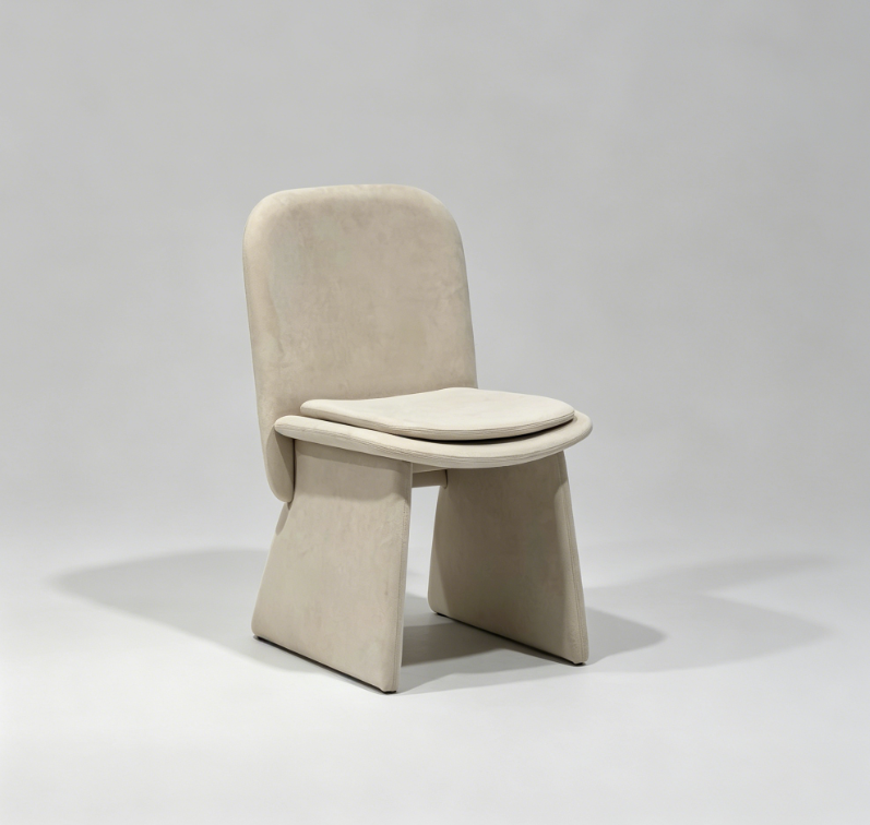 Jodie Modern Upholstered Dining Chair with Cushion | Sculptural Minimalist Leather Accent Chair