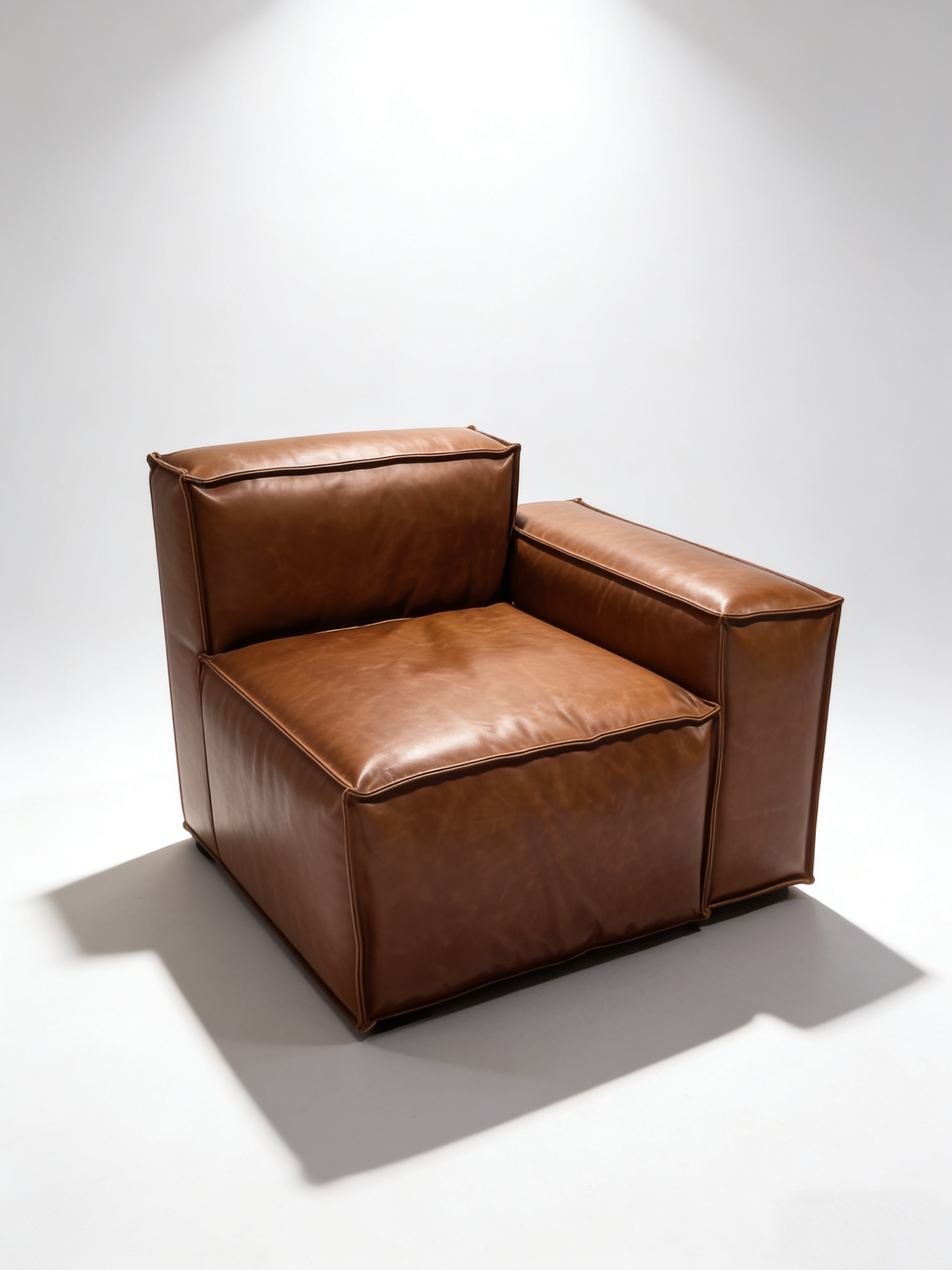 Elephant Ear Brown Leather Modular Sectional Sofa | Mid-Century Modern Top-Grain Leather Couch