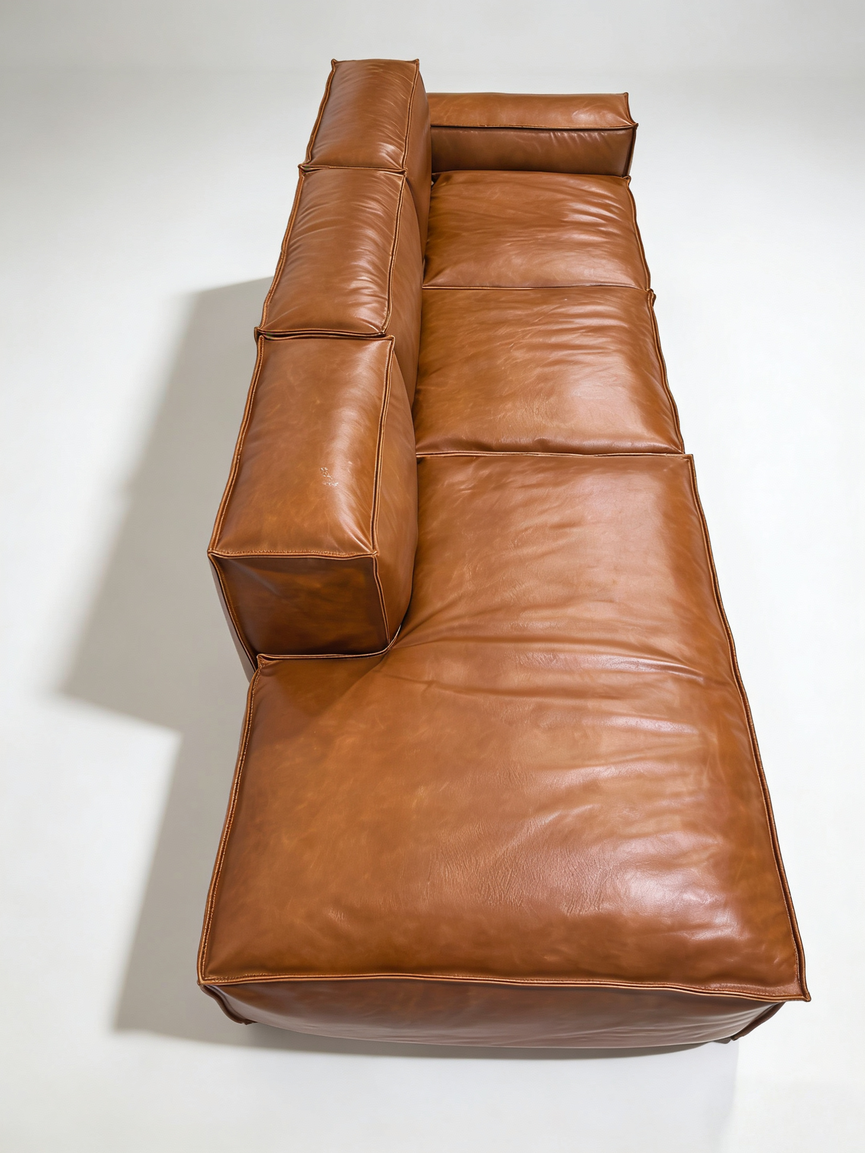 Elephant Ear Brown Leather Modular Sectional Sofa | Mid-Century Modern Top-Grain Leather Couch