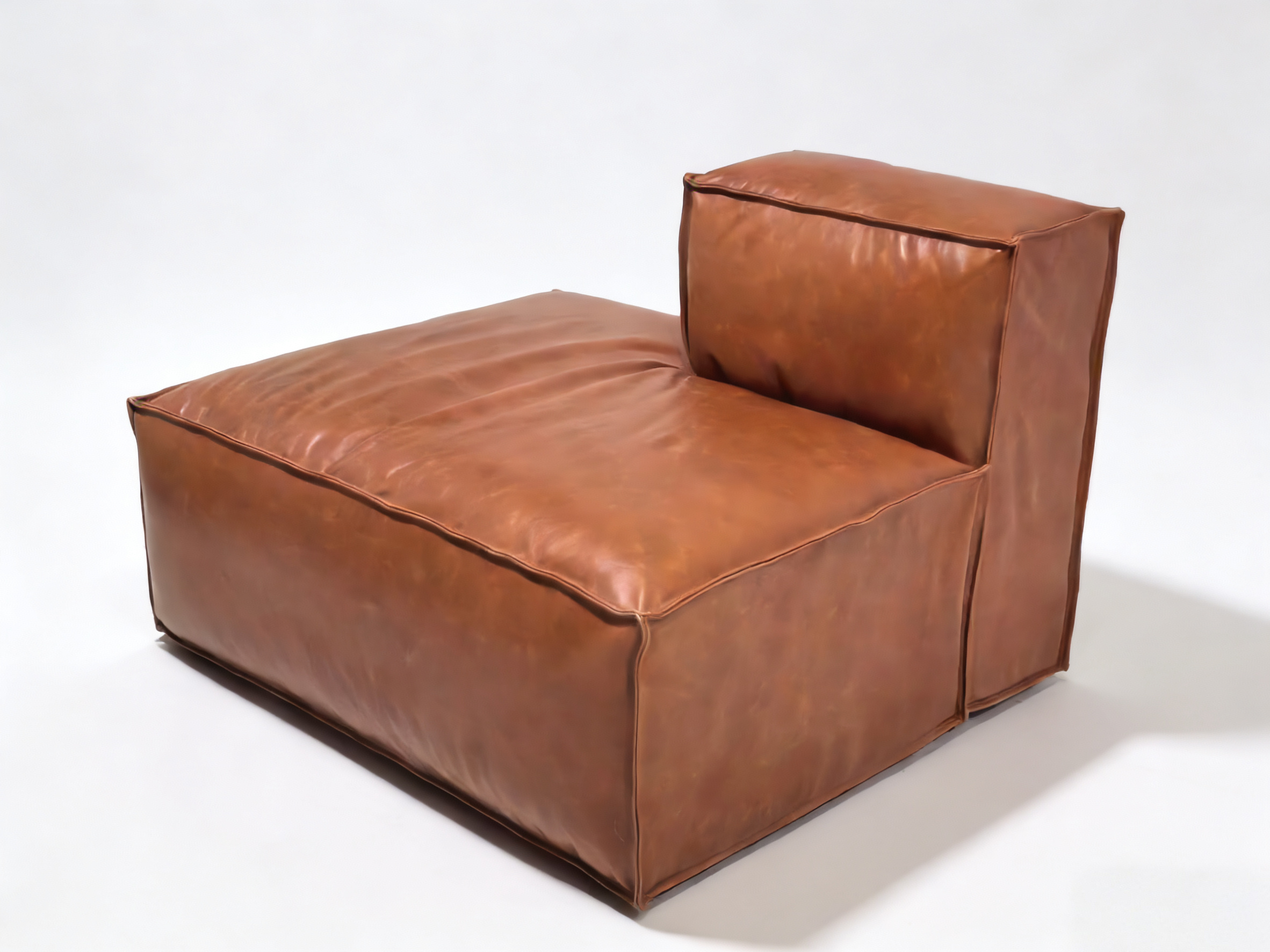 Elephant Ear Brown Leather Modular Sectional Sofa | Mid-Century Modern Top-Grain Leather Couch