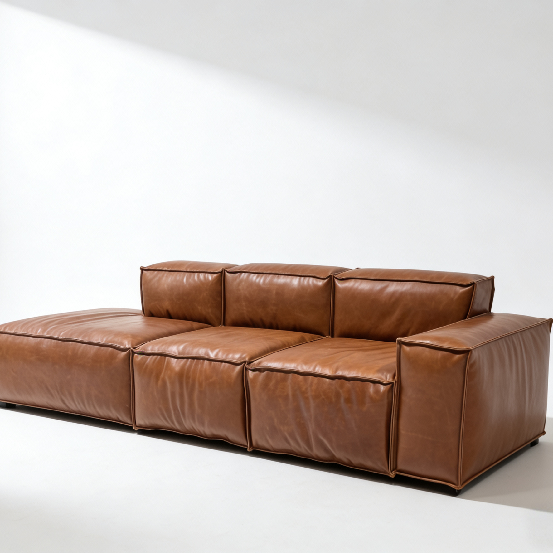 Brown leather modular sectional sofa (full layout