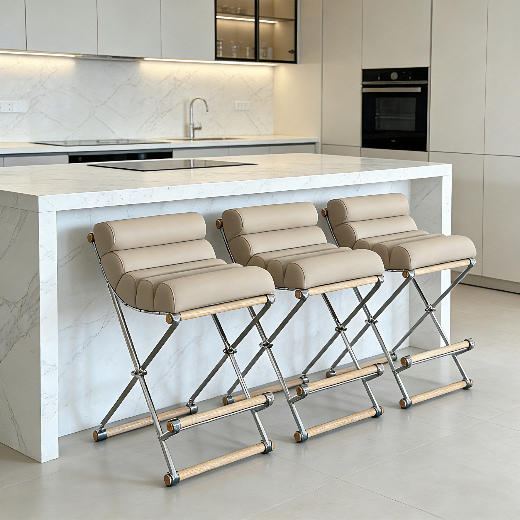 - Cleo Baldon Oak & Iron Bar Stool, 43×54×83cm (17×21.26×32.68in)