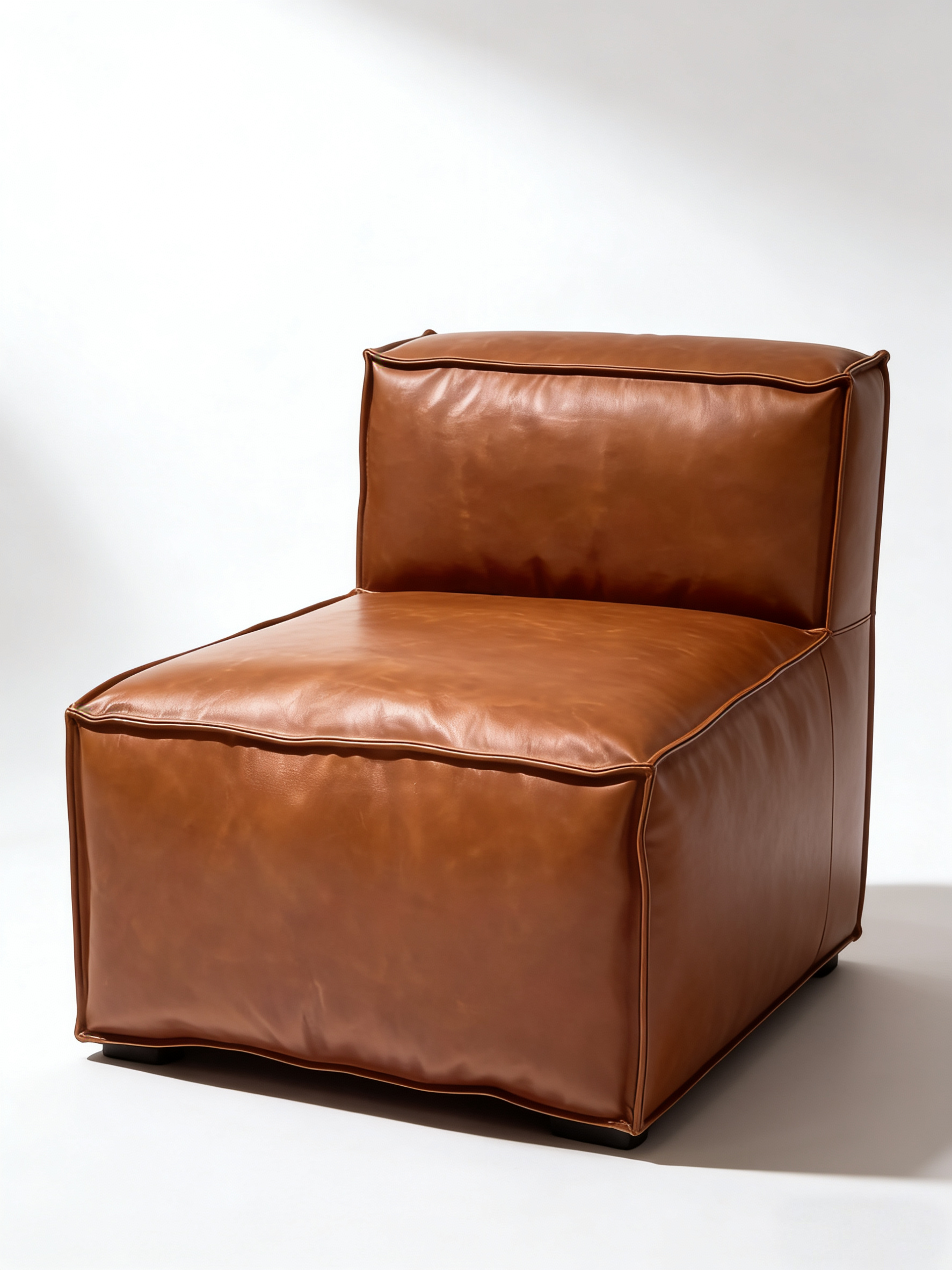 Elephant Ear Brown Leather Modular Sectional Sofa | Mid-Century Modern Top-Grain Leather Couch