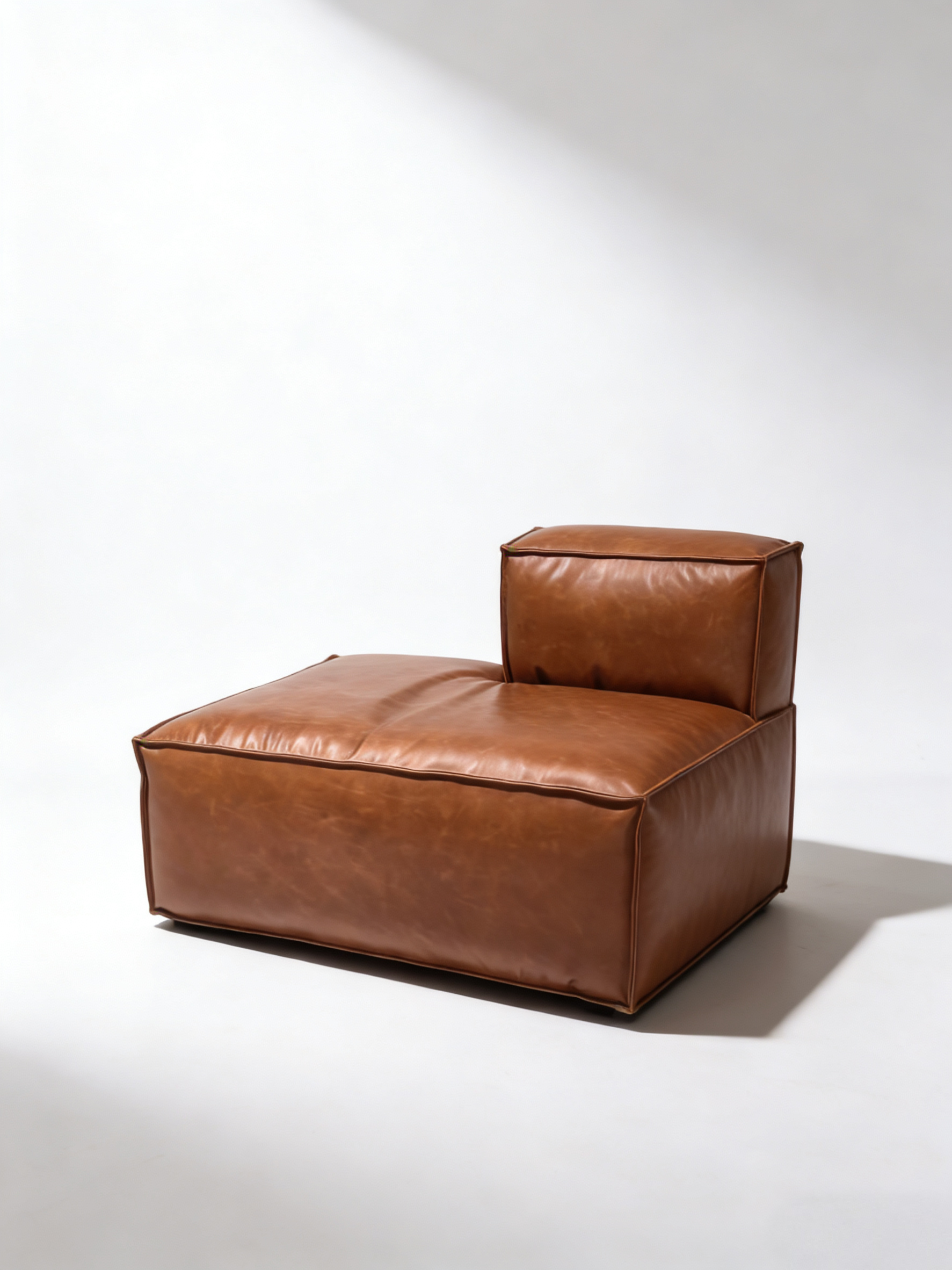 Elephant Ear Brown Leather Modular Sectional Sofa | Mid-Century Modern Top-Grain Leather Couch