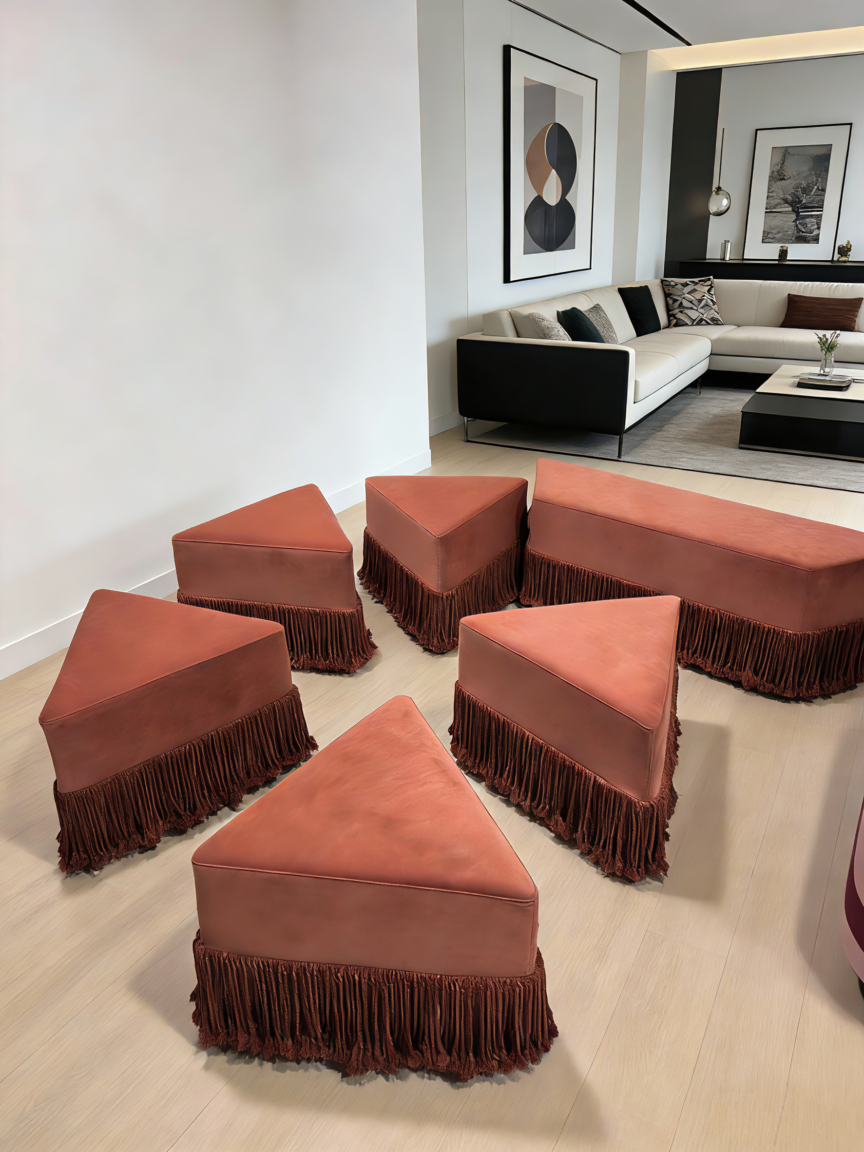 Allard Ottoman - Luxe Trillion Cut Velvet & Fringe