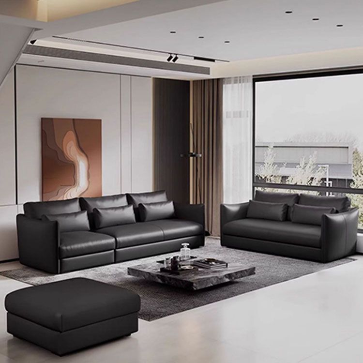 Leather Reception Seating: Modern Convertible Black Sofa for Office