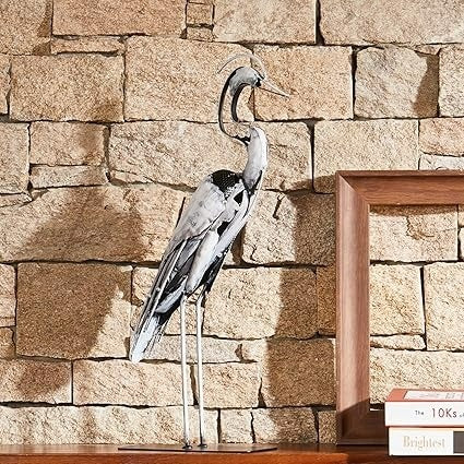 Handmade Metal Heron Statue - Elegant Decor for Home & Garden