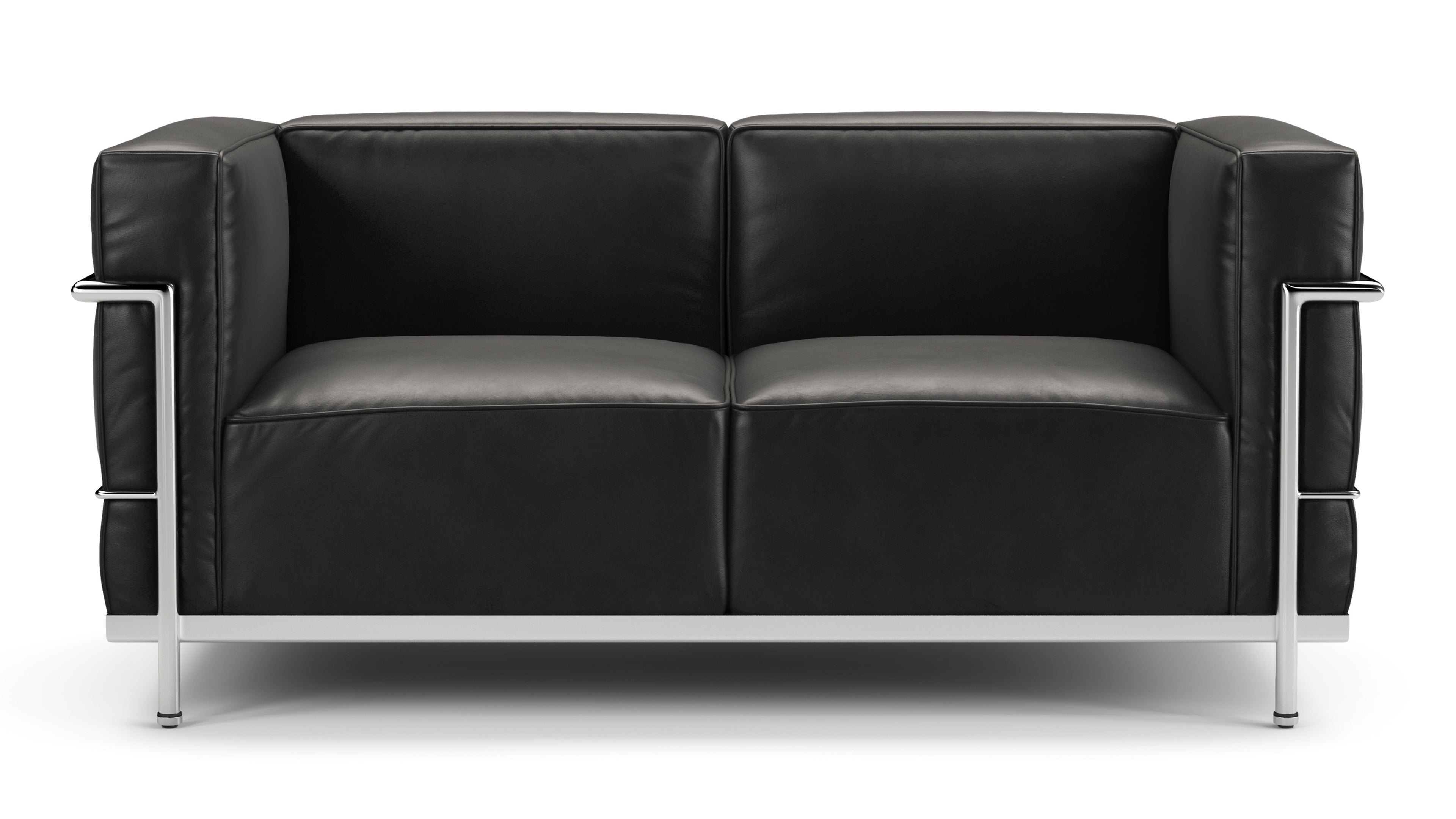 LE Corbusier Grand Modele two-seater sofa in midnight black showcasing architectural precision and modern style.