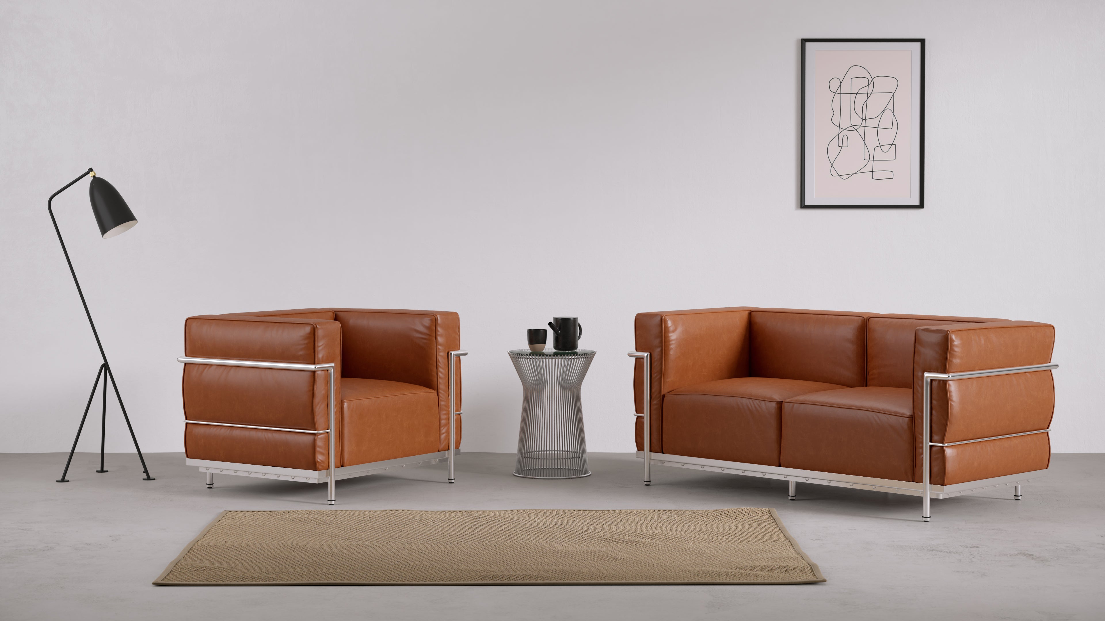 Customizable LE Corbusier sofa with deep cushions, designed for both comfort and aesthetic appeal.