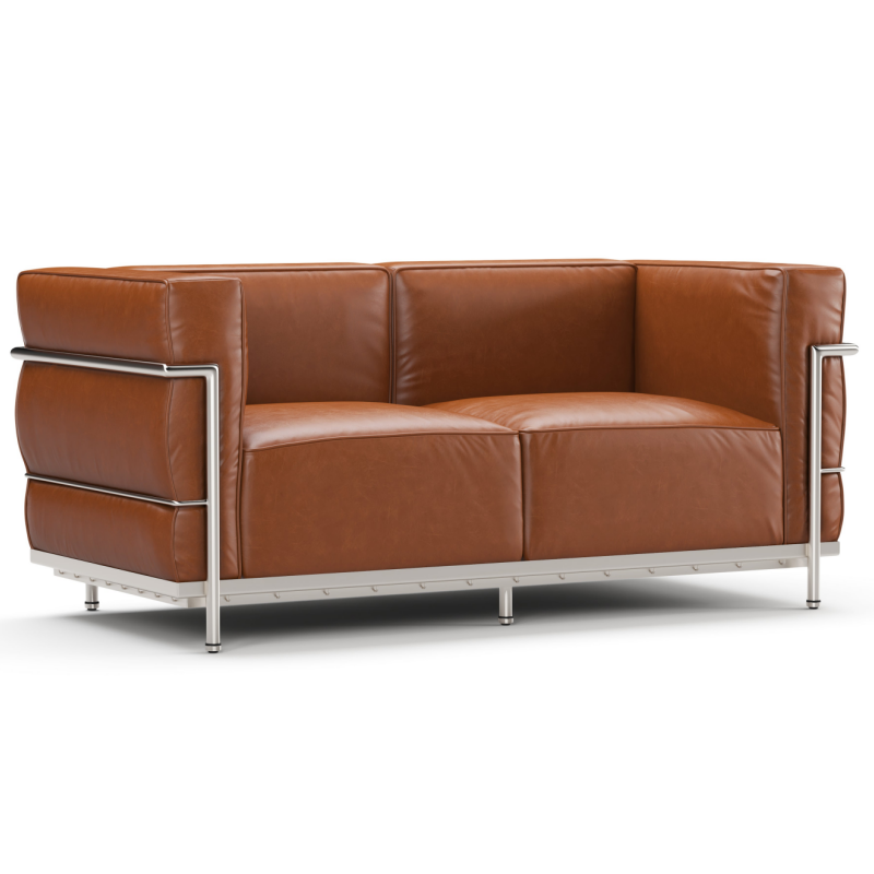 Le Corbusier LC2 Two-Seater Sofa in Tan Leather | Vintara Design Le Corbusier LC2 Two-Seater Sofa in Tan Leather | Vintara Design