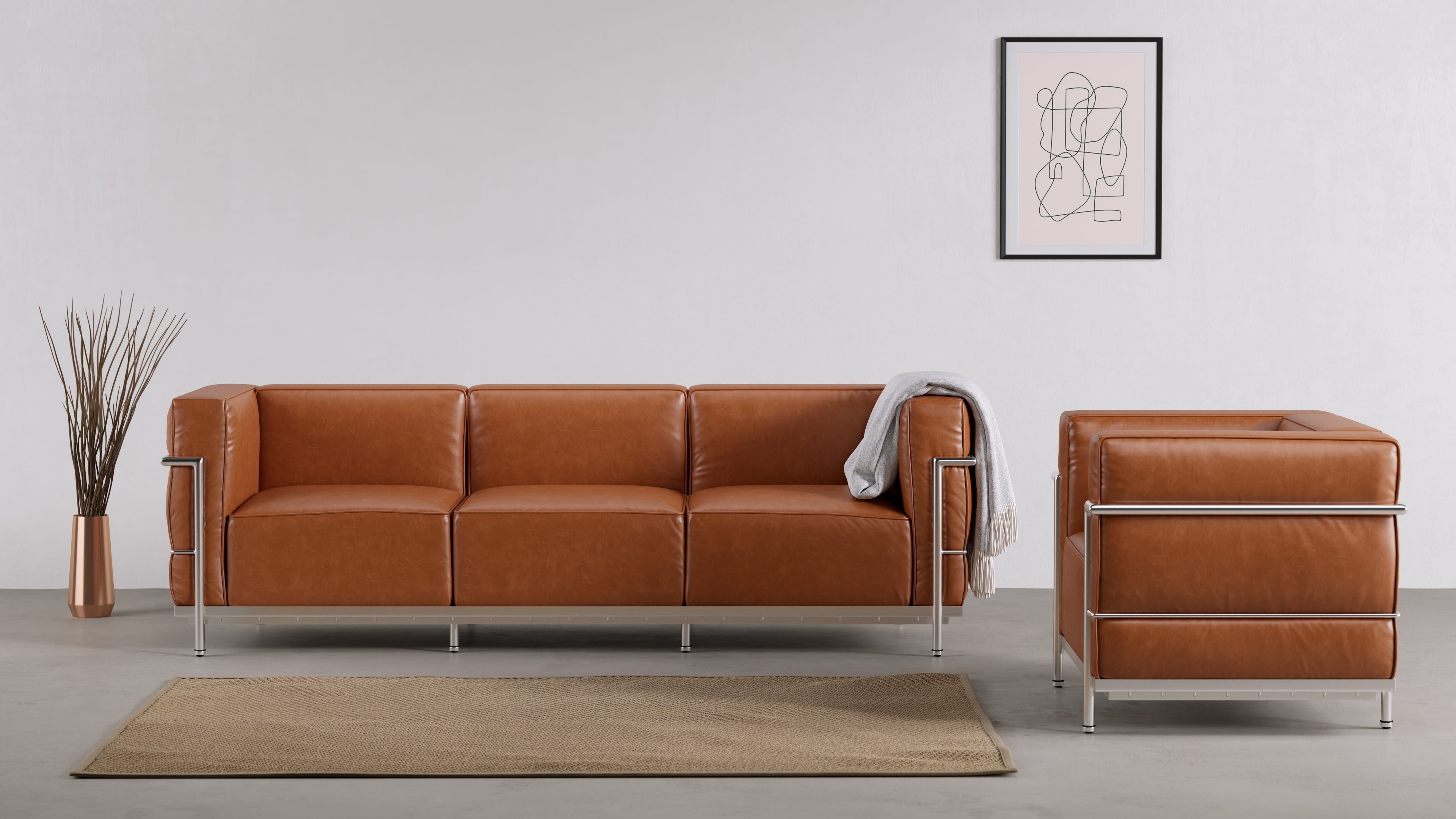 Comfortable and modern sofa by Le Corbusier, ideal for both small and large living rooms.