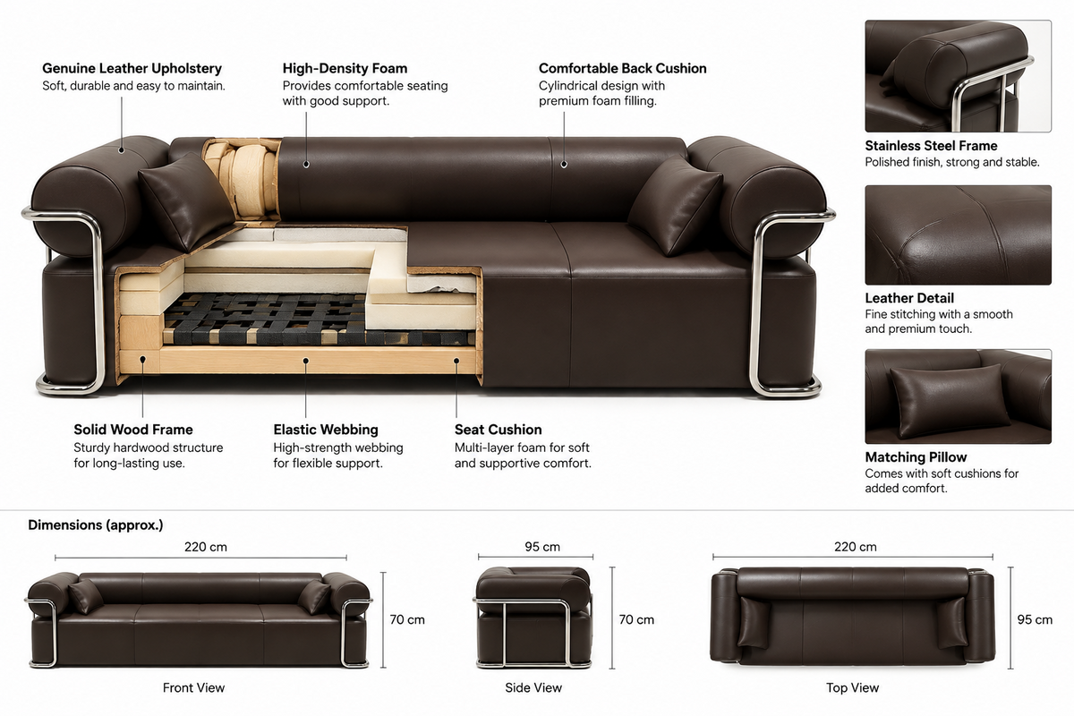 Modern Friedrich Chrome Pipe Sofa & Daybed (Strässle Model Custom Built)