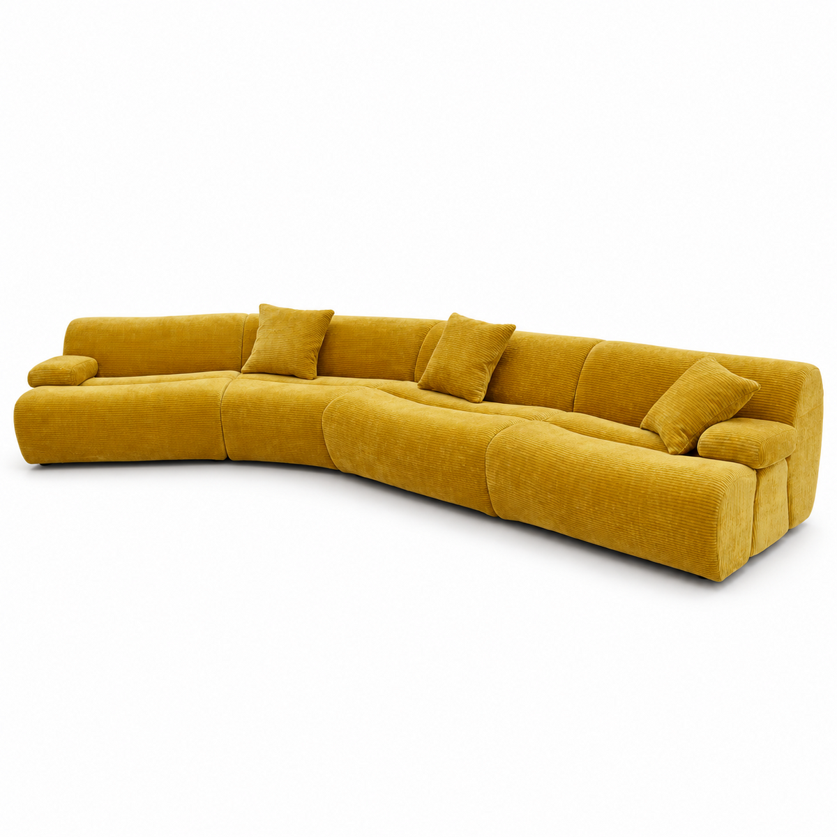 Ernest Sofa Replica - Mustard Yellow Curved Corduroy Sectional Sofa, Modern Modular 4-Seat Couch
