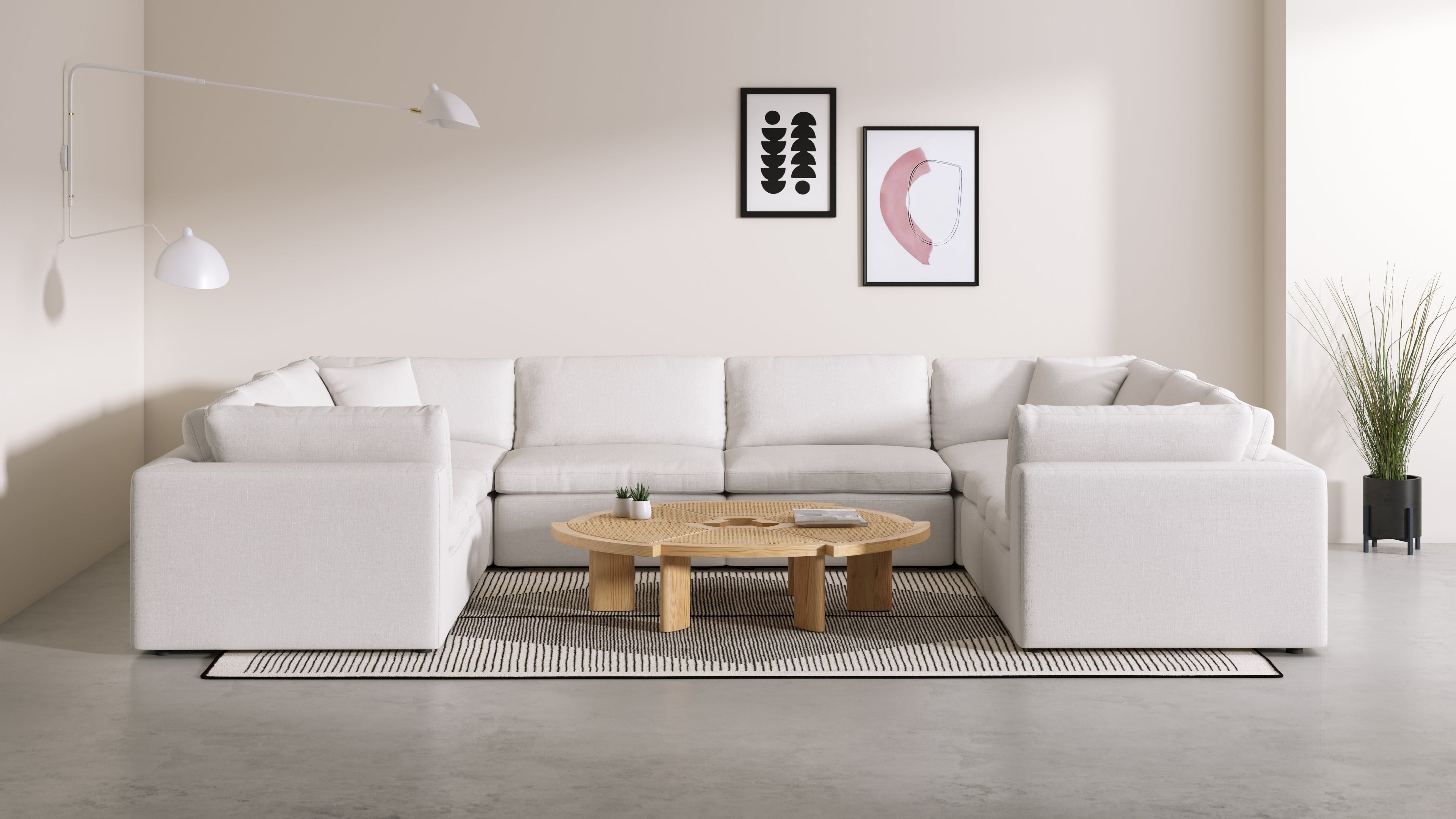 Modern Sky Cloud sofa in premium white linen enhances living room aesthetics.