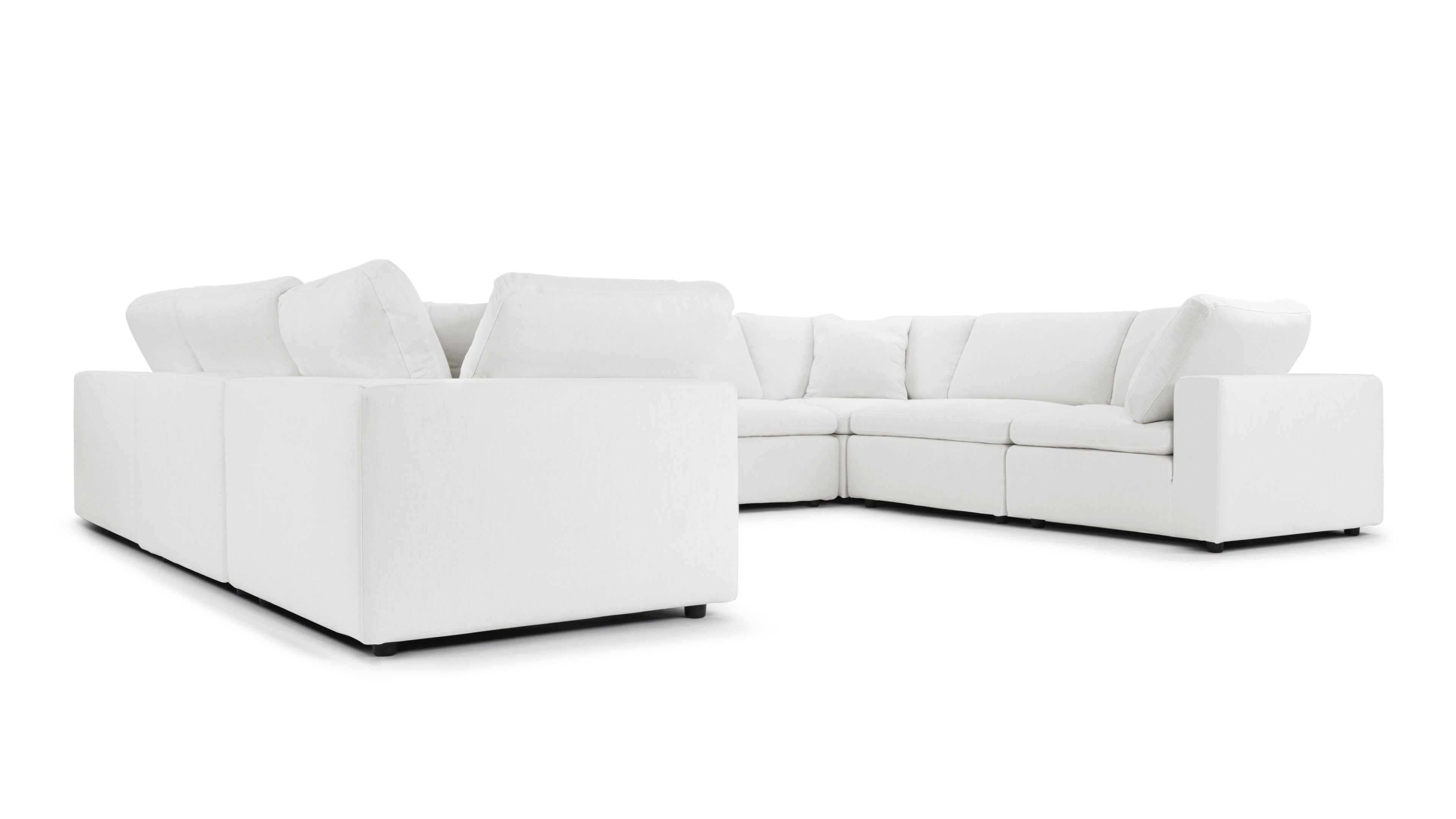 Feather-wrapped foam core cushions on Sky Cloud sofa for supreme living room comfort.