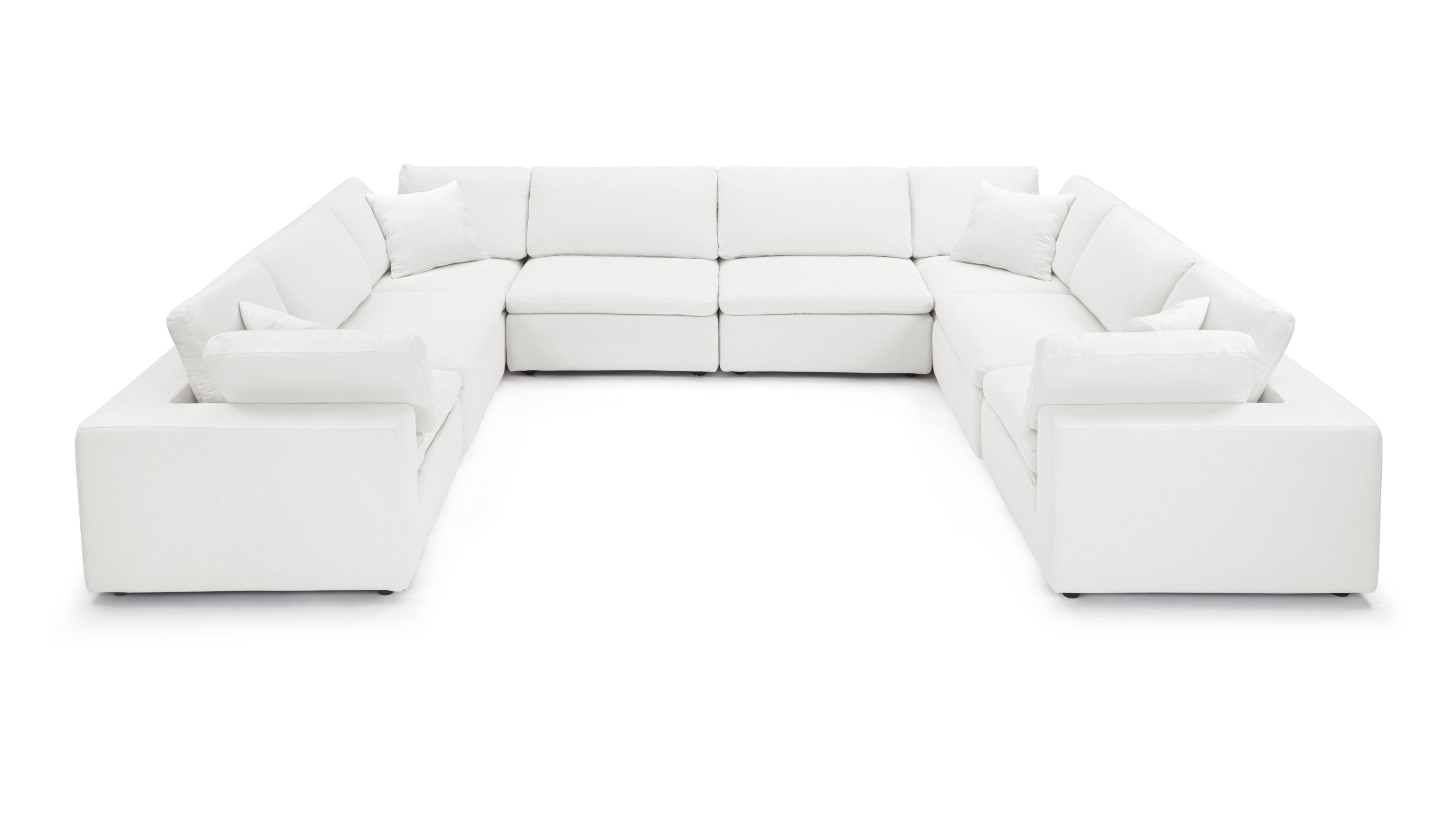 Elegant white linen Sky Cloud sofa with unique pleated and tufted details.