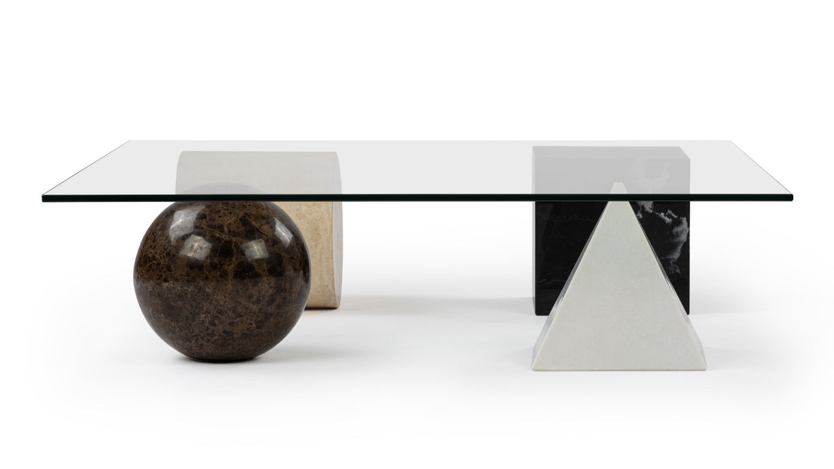 Sophisticated rectangle coffee table in mixed stone, ideal as a living room centerpiece.