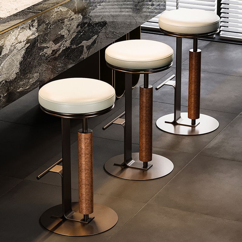 Round Pub Stool | Industrial Bronze Metal & Leather Counter Stool