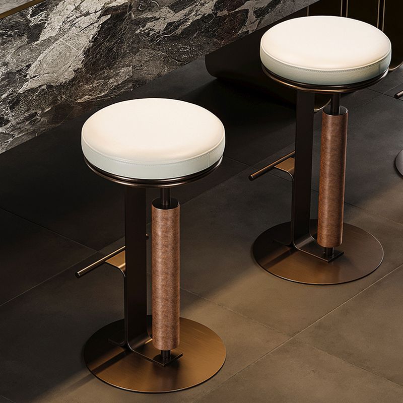 Round Pub Stool | Industrial Bronze Metal & Leather Counter Stool