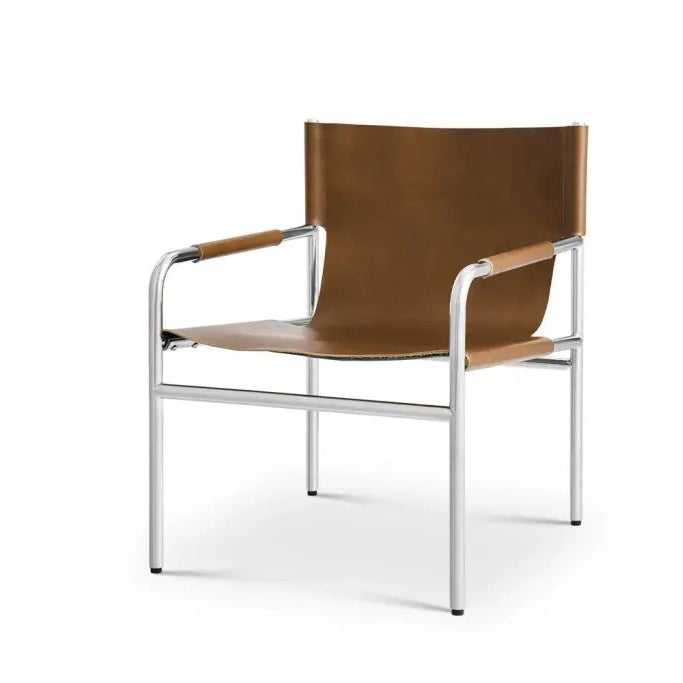 Pascal Leather Sling Armchair with Polished Metal Frame