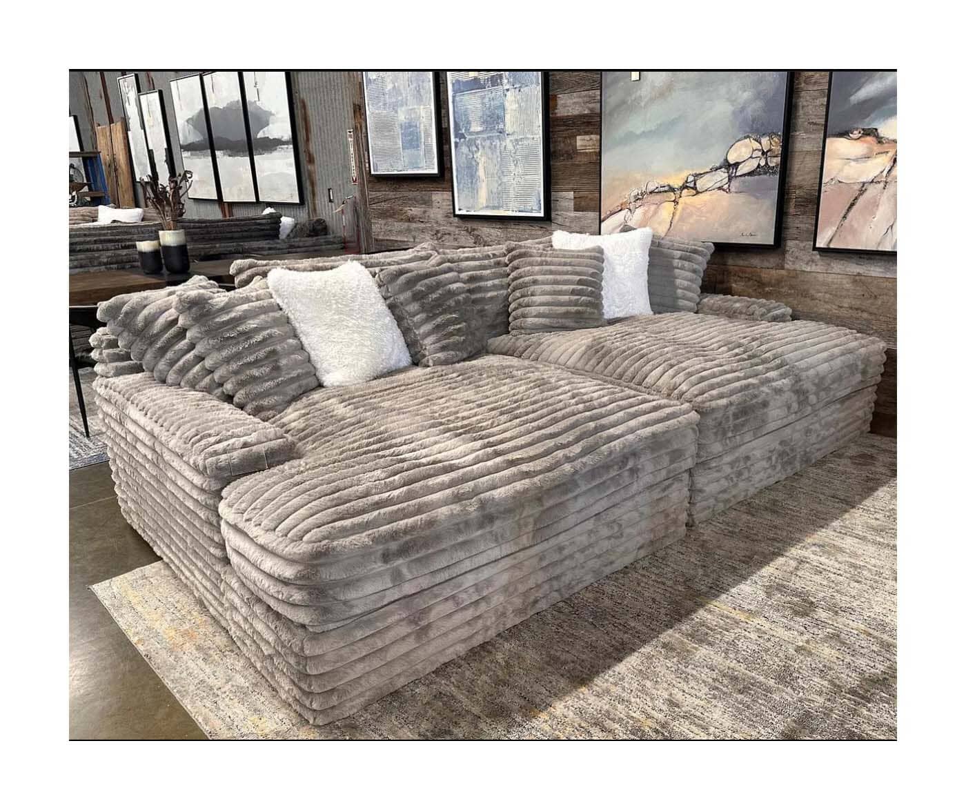 Plush Corduroy Sectional Sofa