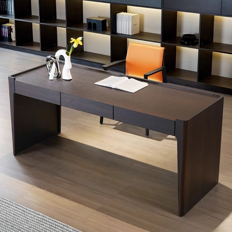 Minimalist Dark Wood Desk with Built-In Drawers
