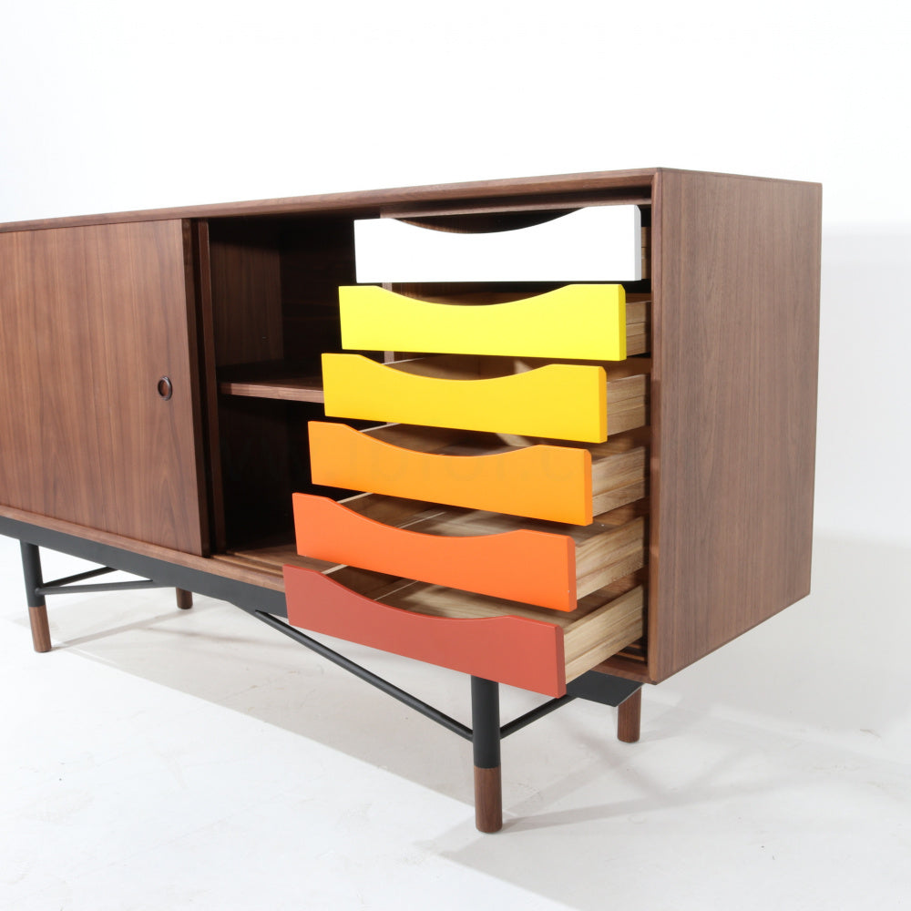 Multi-Zone Storage Mid-Century Sideboard with Black Metal Legs