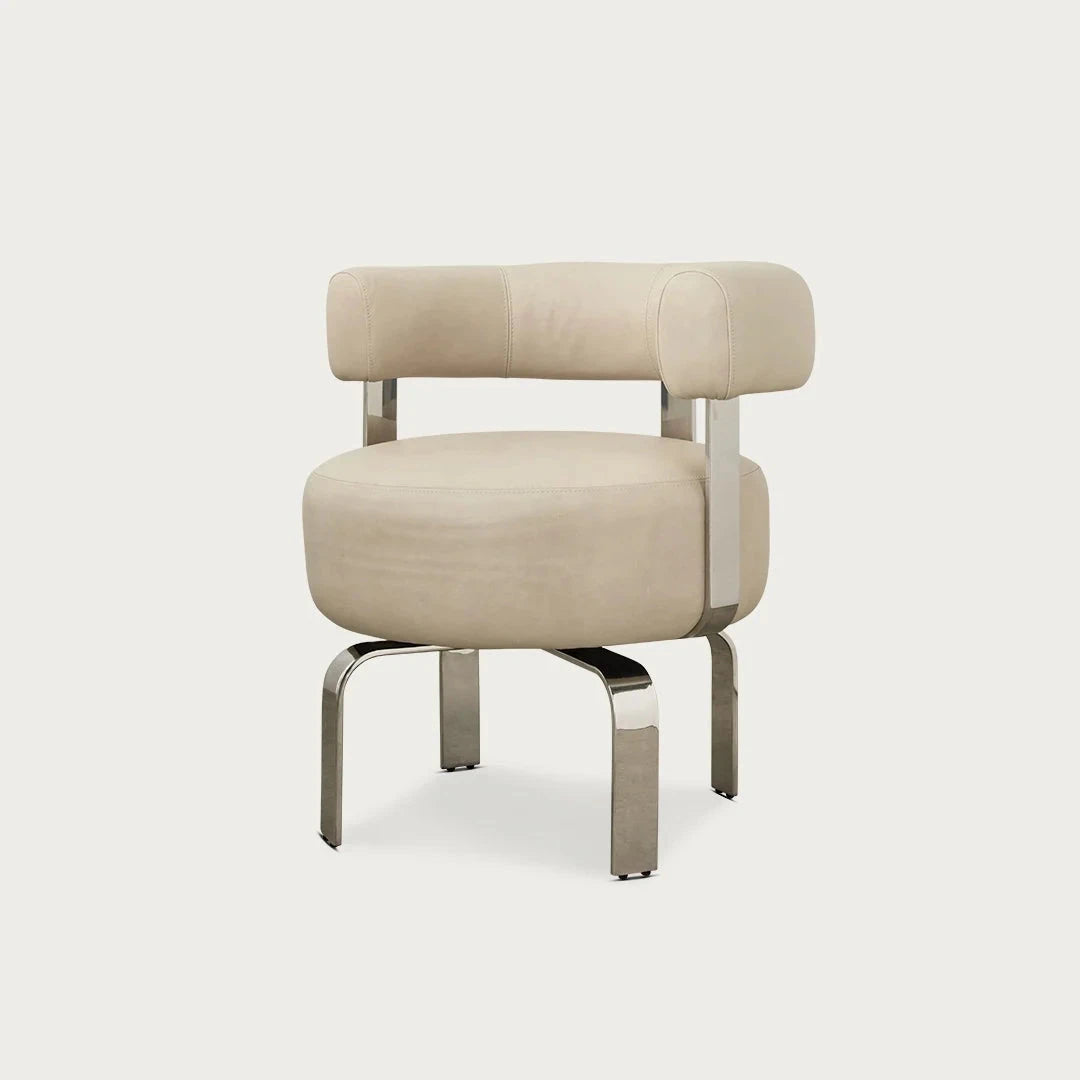 Elba Chair in Beige Leather with Polished Chrome Frame
