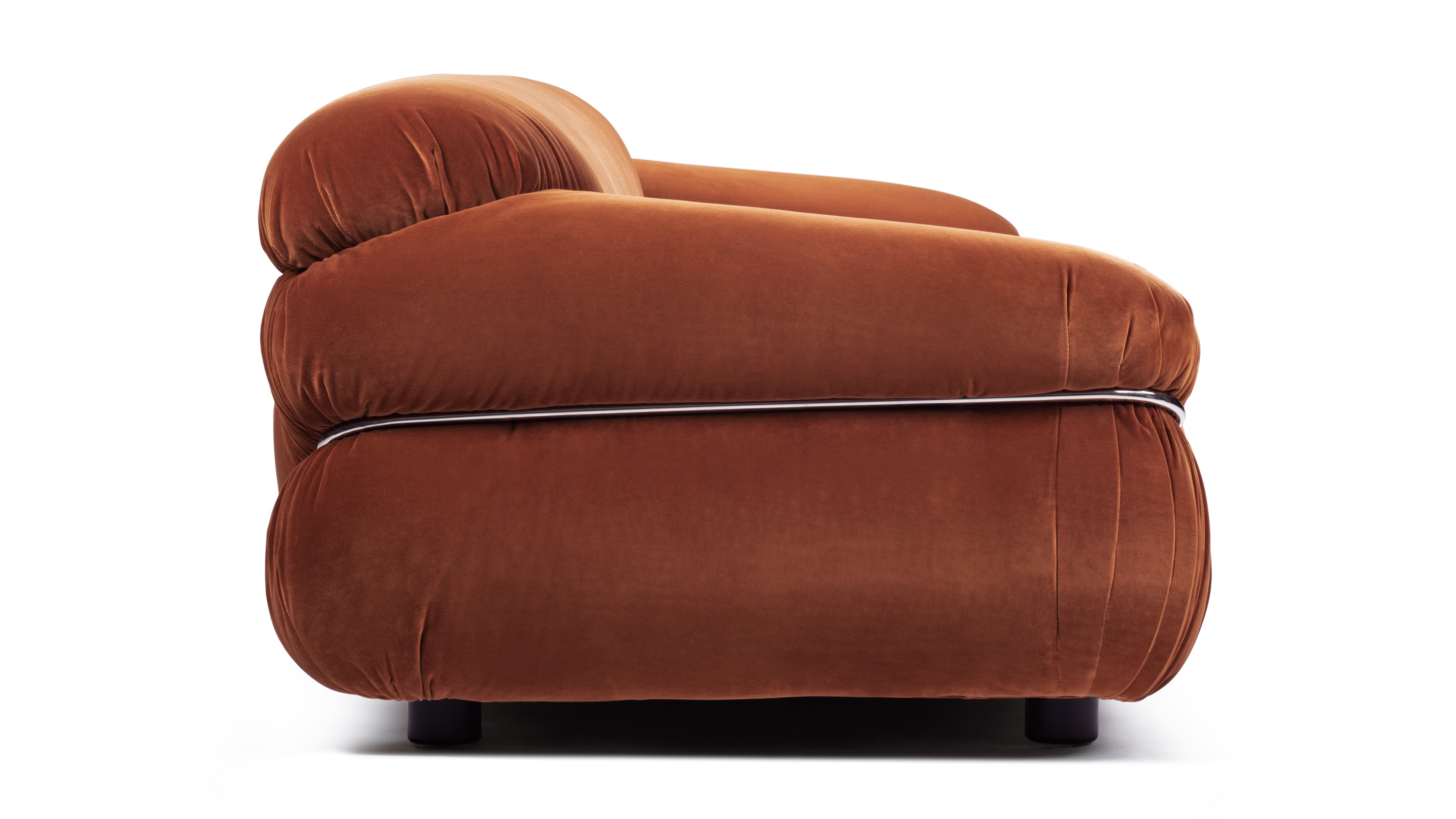 Mid-century craftsmanship in a modern spice velvet Sesann sofa.