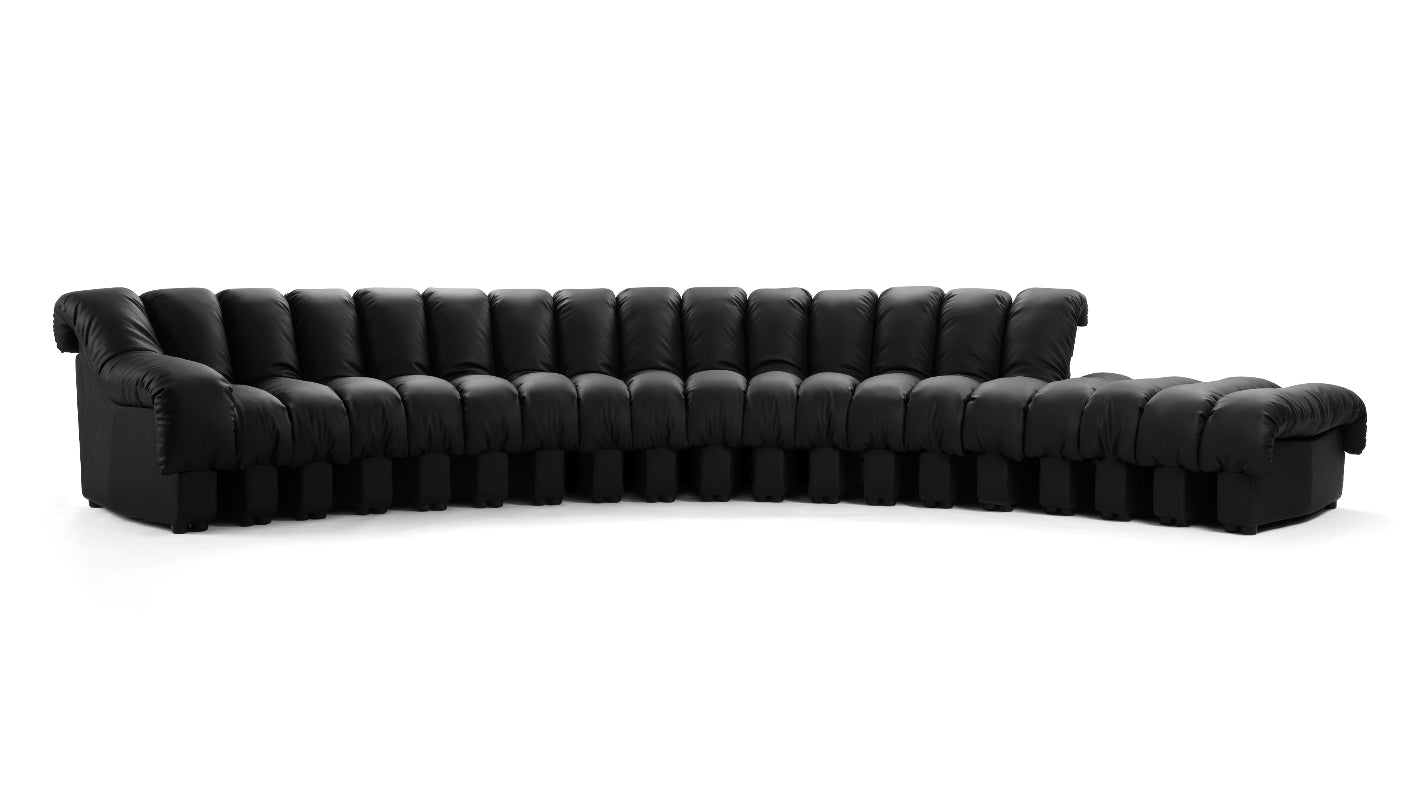 DS 600 sectional sofa in midnight black, showcasing flexible modern design for creative living spaces.