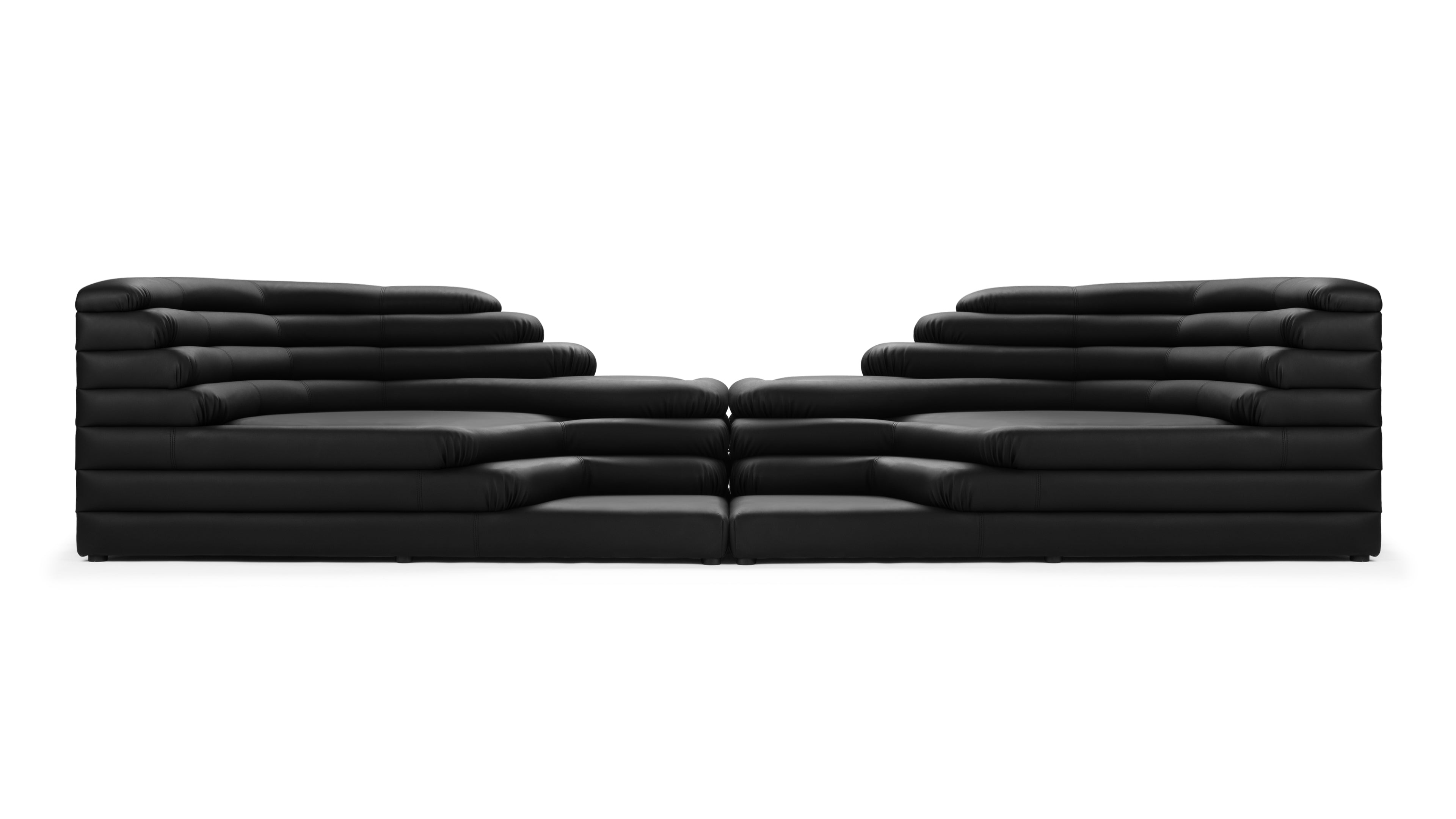 Chic black vegan leather Terrazza Sofa perfect for apartment-sized living spaces.