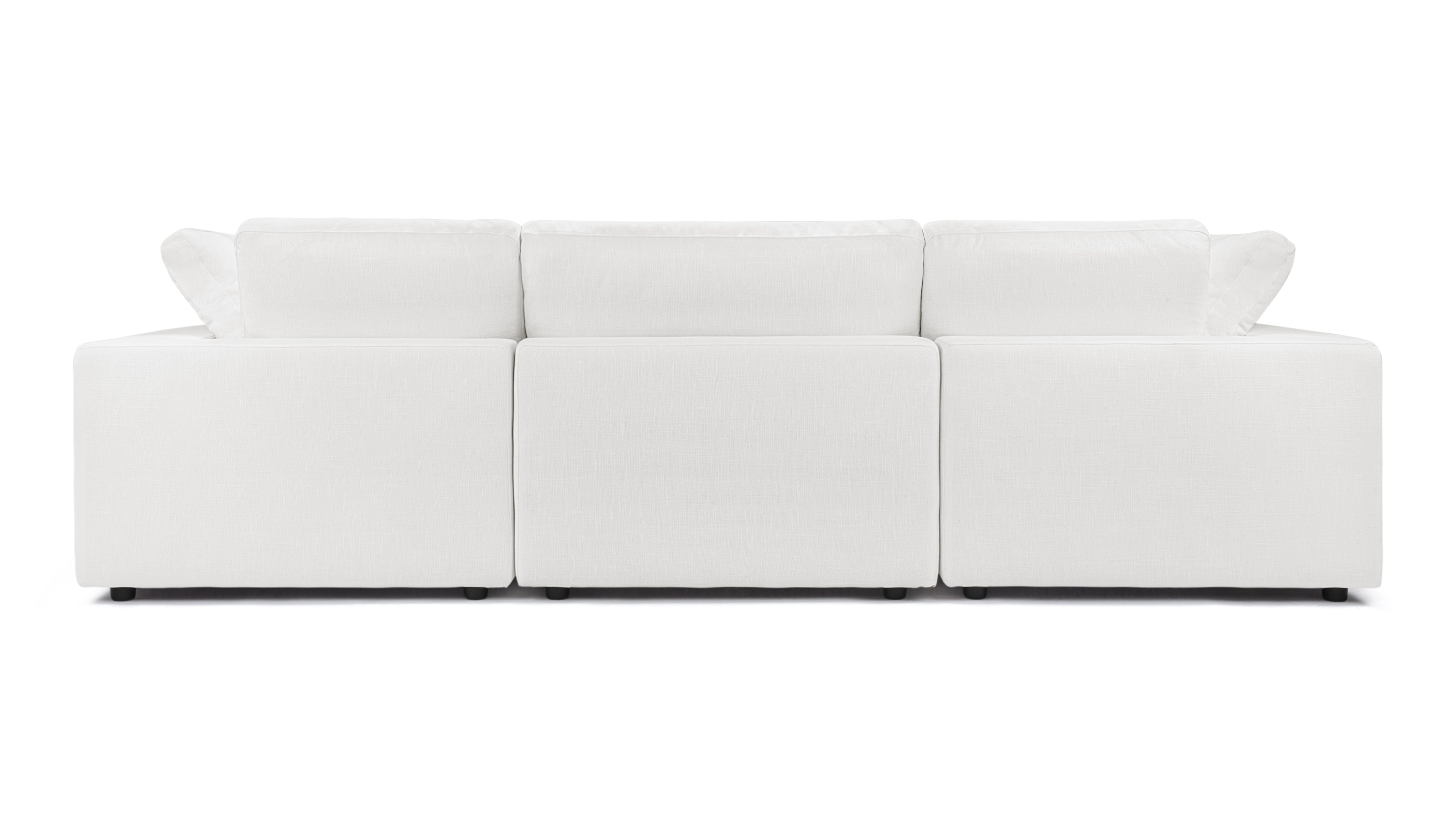 High-quality white linen upholstered Sky Cloud Sofa with chrome base