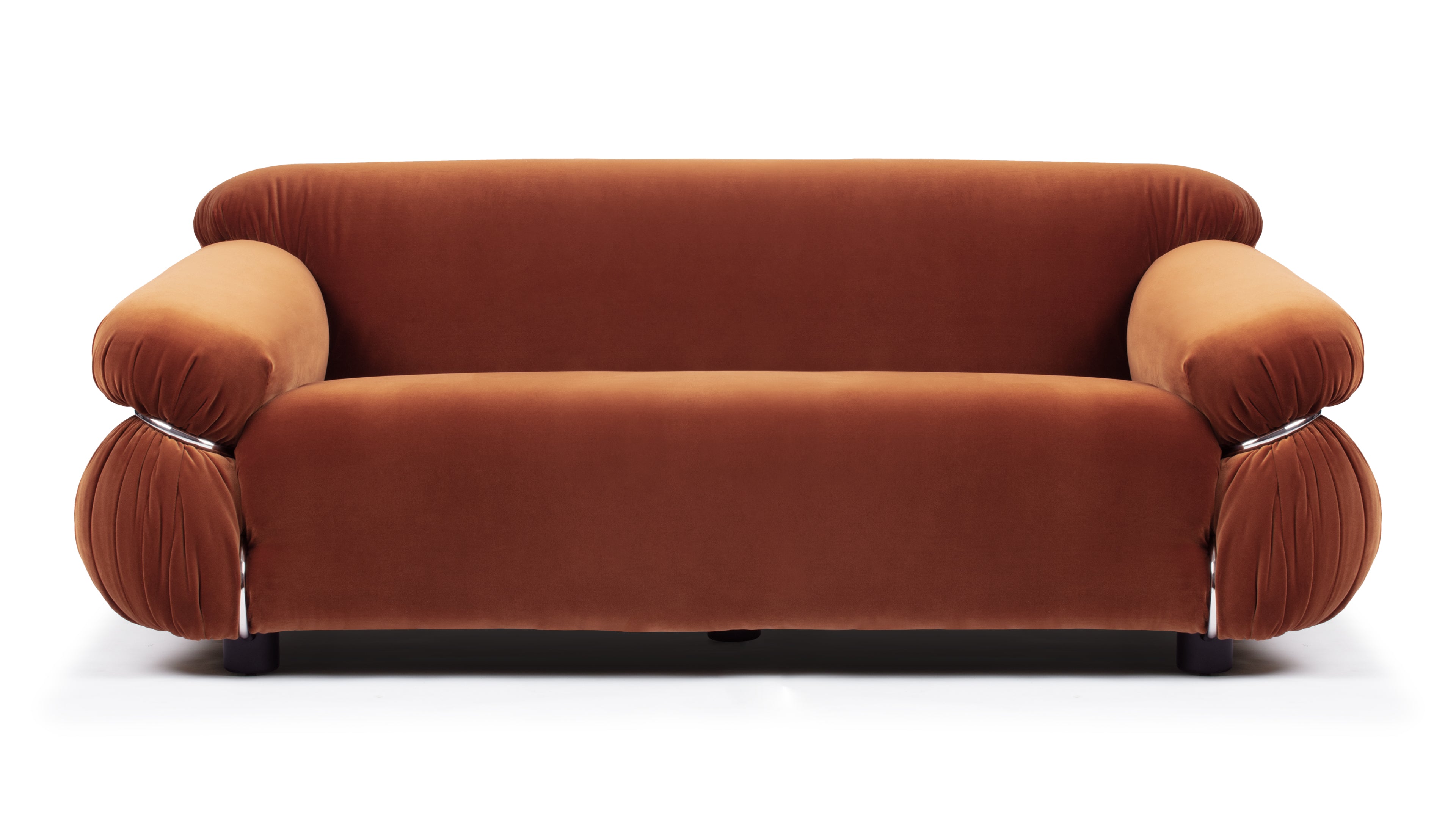 Spice velvet Sesann Frattini two-seater sofa in a modern living room setting.