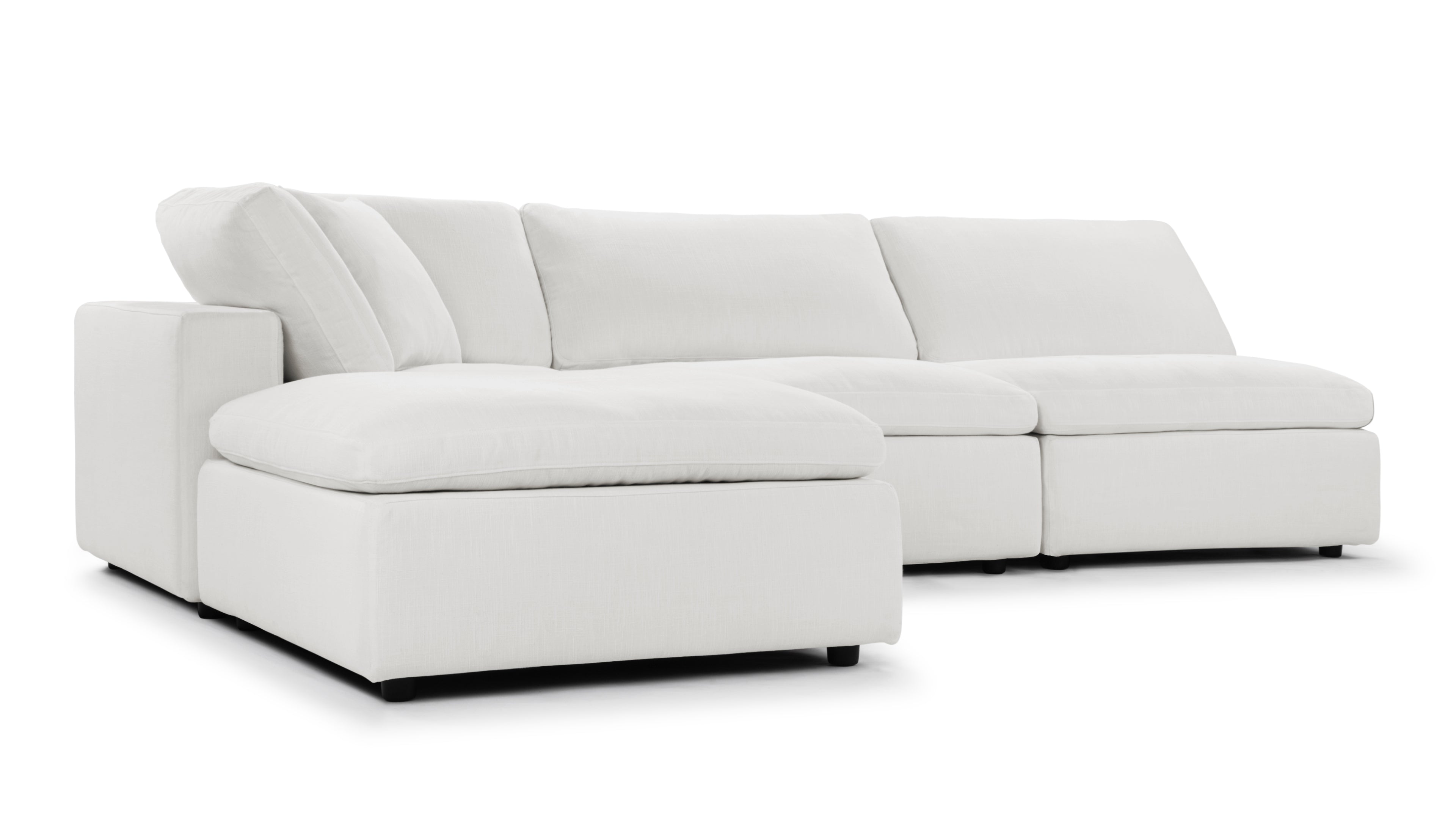 Sky Cloud three-seater sectional in white linen for minimalist decor.