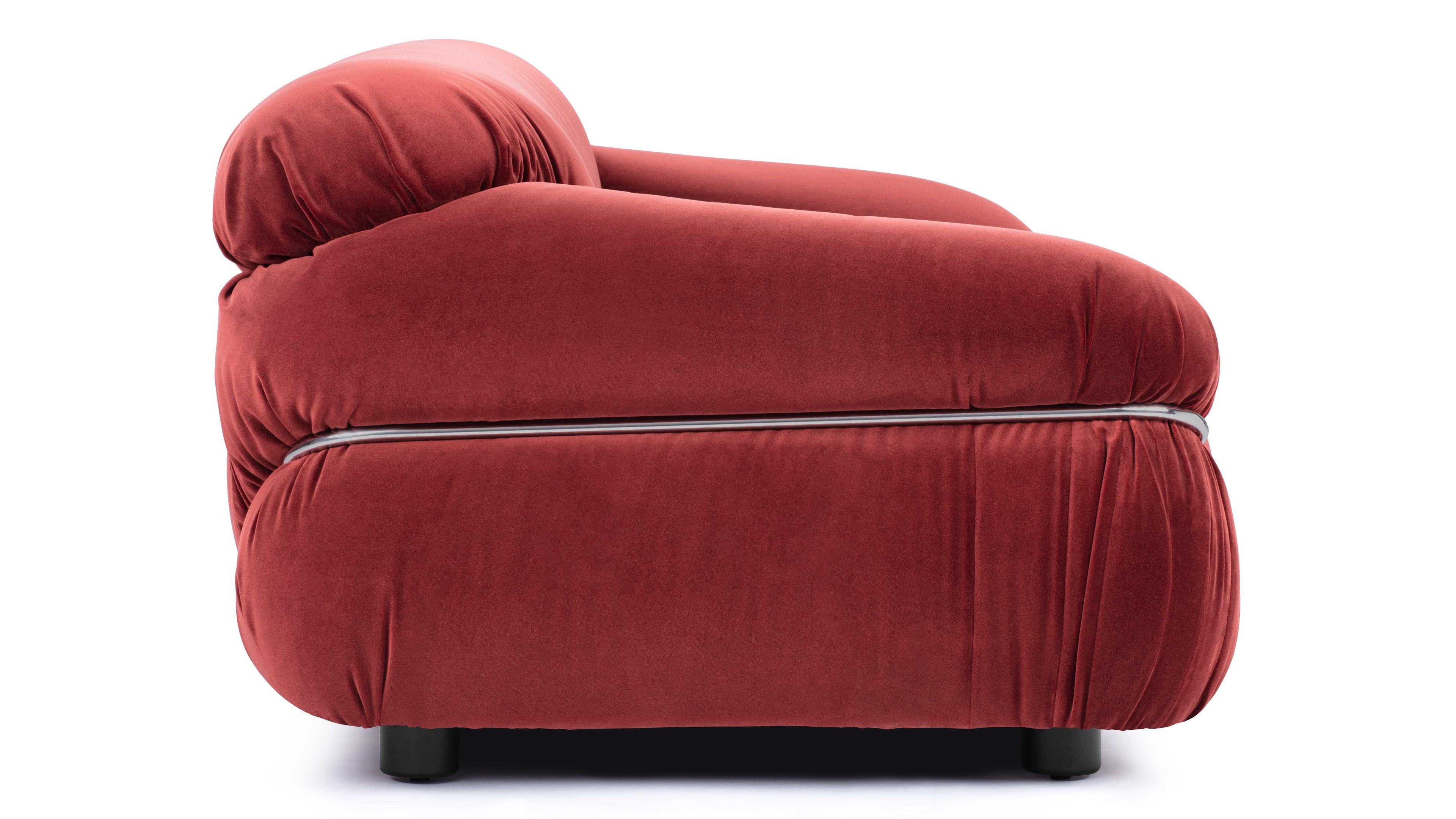 Luxurious burgundy Sesann sofa with deep foam cushions for supreme comfort.