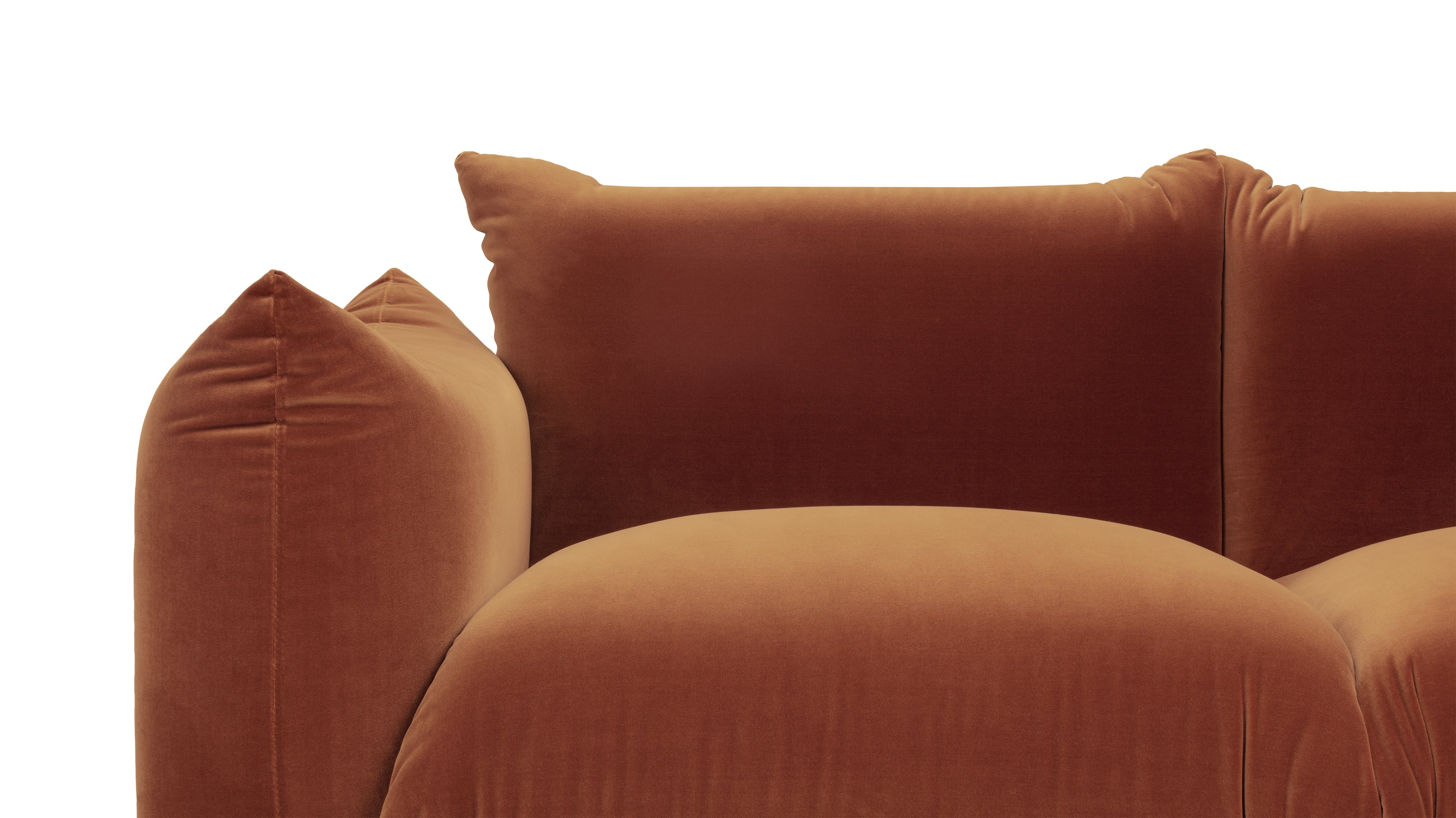 Close-up of the plush cushions on the Spice Velvet Marenco Sofa.