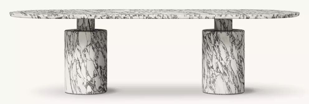 Contemporary Oval Marble Dining Table with Reinforced Tabletop
