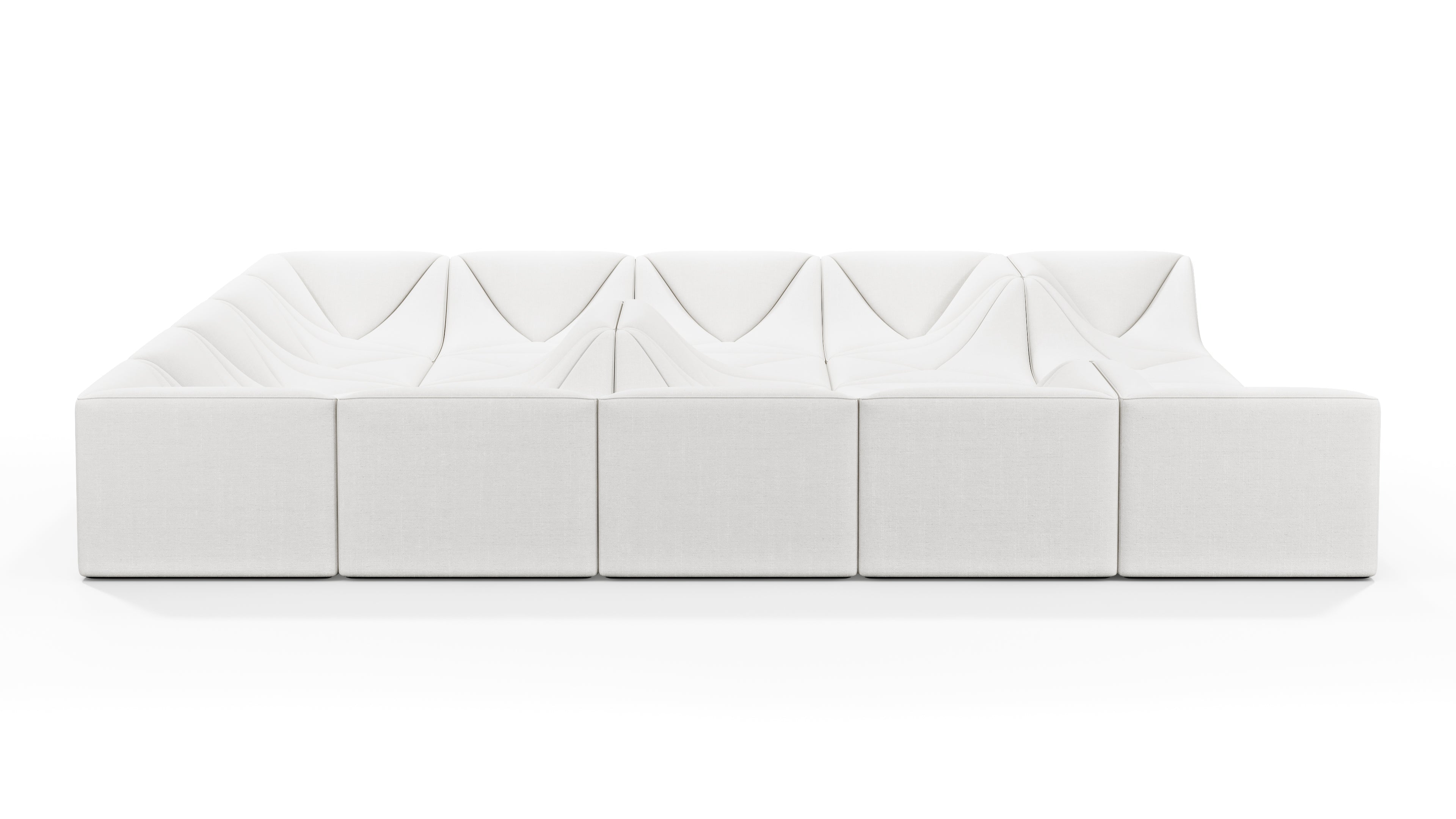 Contemporary Dune Sofa featuring rich ivory linen upholstery and a sculptural form.