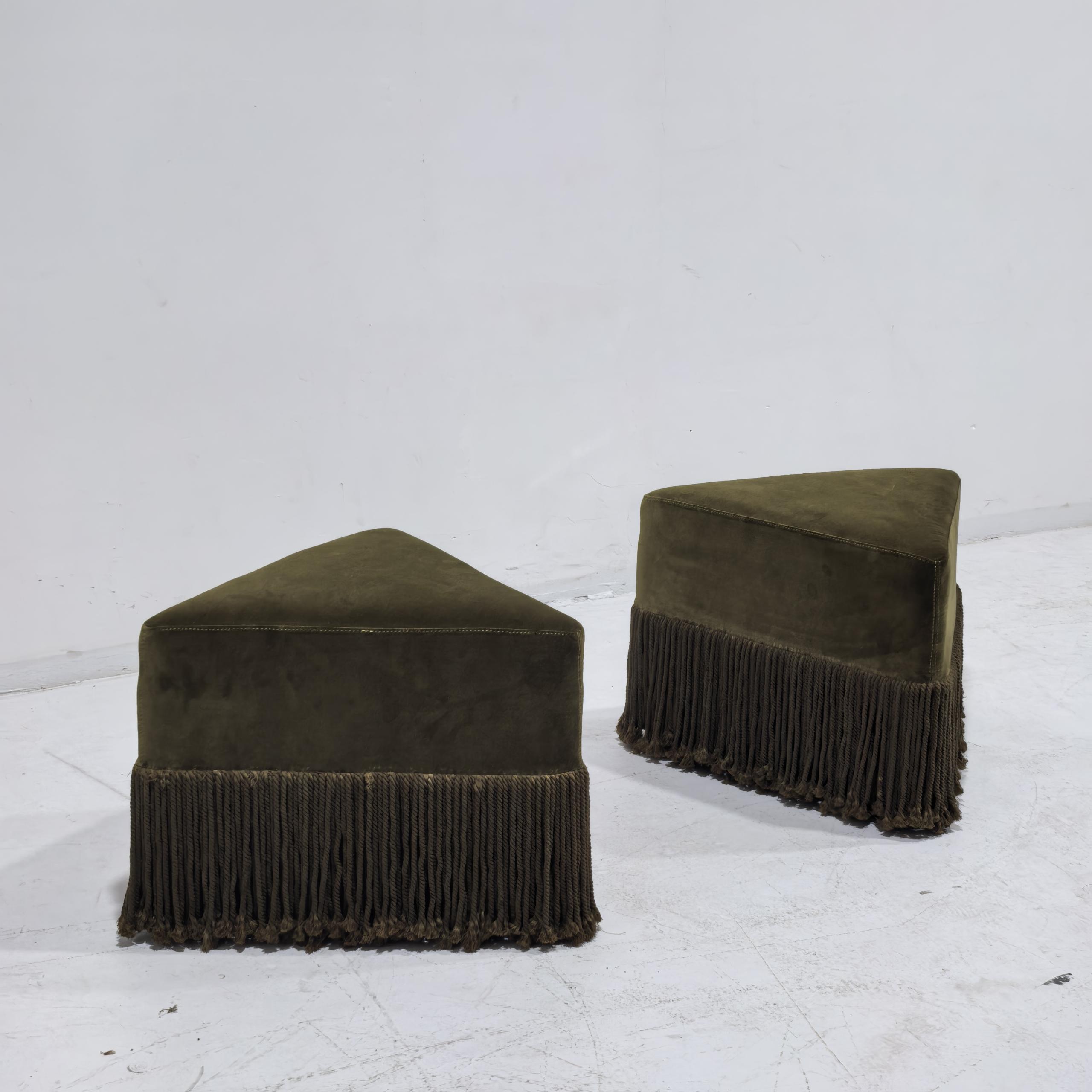Plush Velvet Accent Ottoman with Tassel Details