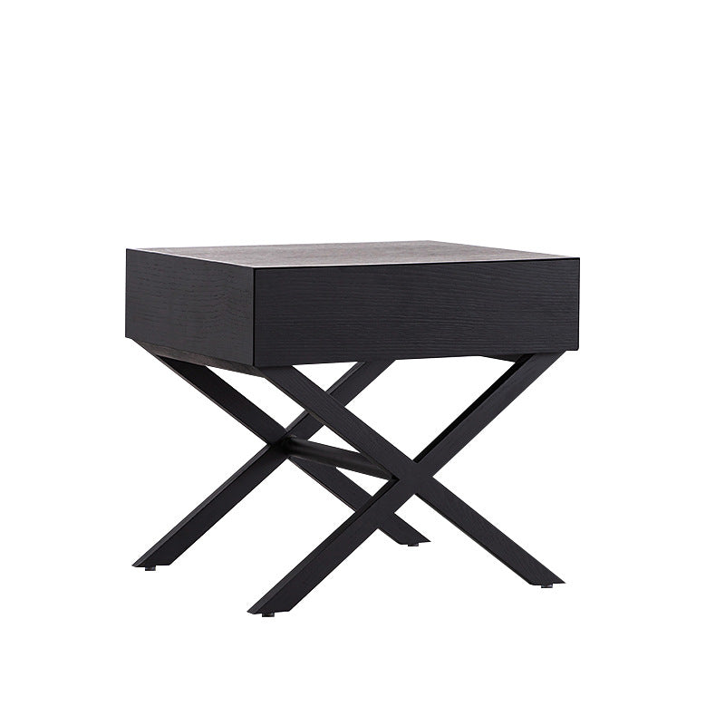Cross-Leg Minimalist Bedside Table in Dark Wood