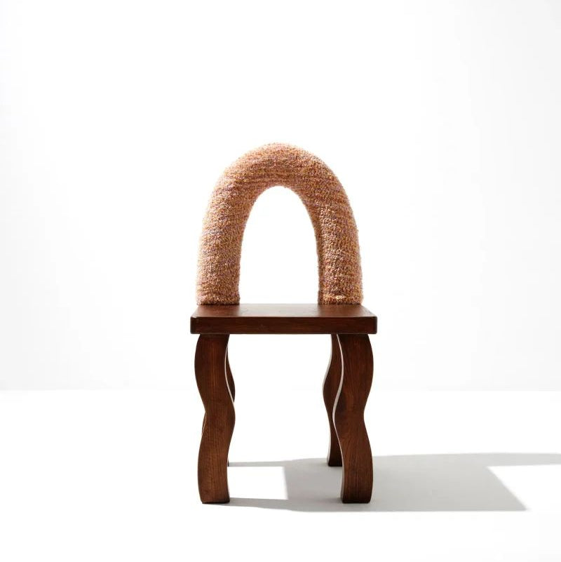 Honey Squiggle Oak Wood Chair, Sculptural Arched Backrest