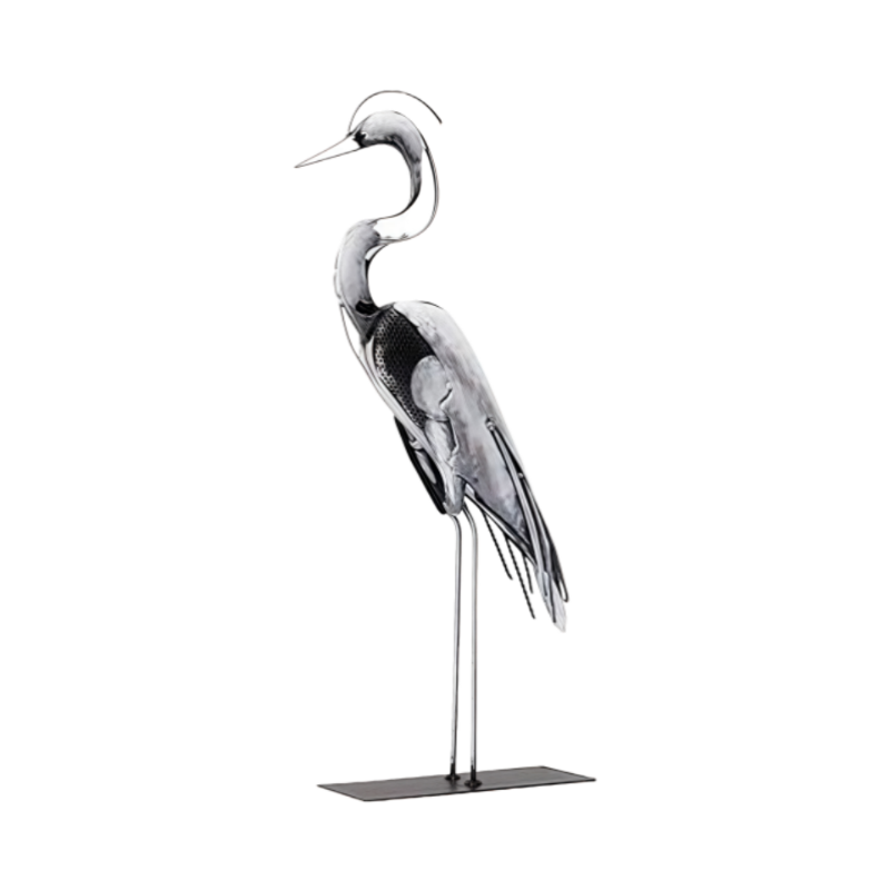 Handmade Metal Heron Statue